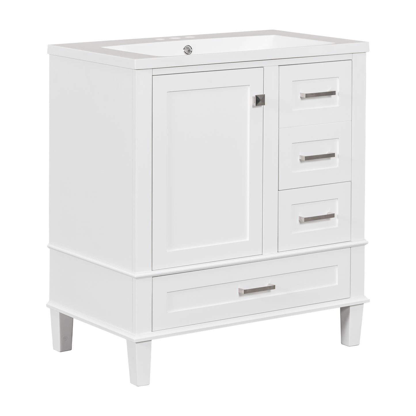 30" Bathroom Vanity , Modern Bathroom Cabinet with Sink Combo Set, Bathroom Storage Cabinet with a Soft Closing Door and 3 Drawers, Solid Wood Frame(White)