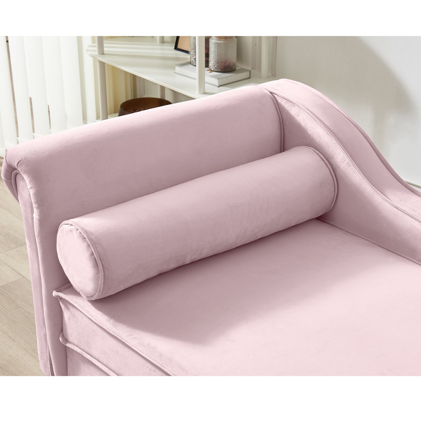 Modern Upholstery Chaise Lounge Chair with Storage Velvet (Pink)