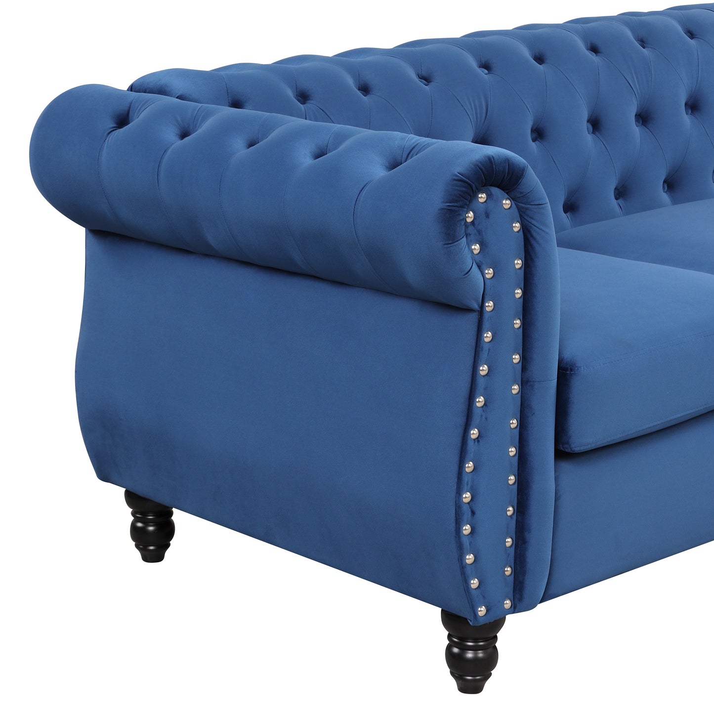 82-Inch Modern Plush Blue Sofa with Buttoned Tufted Backrest