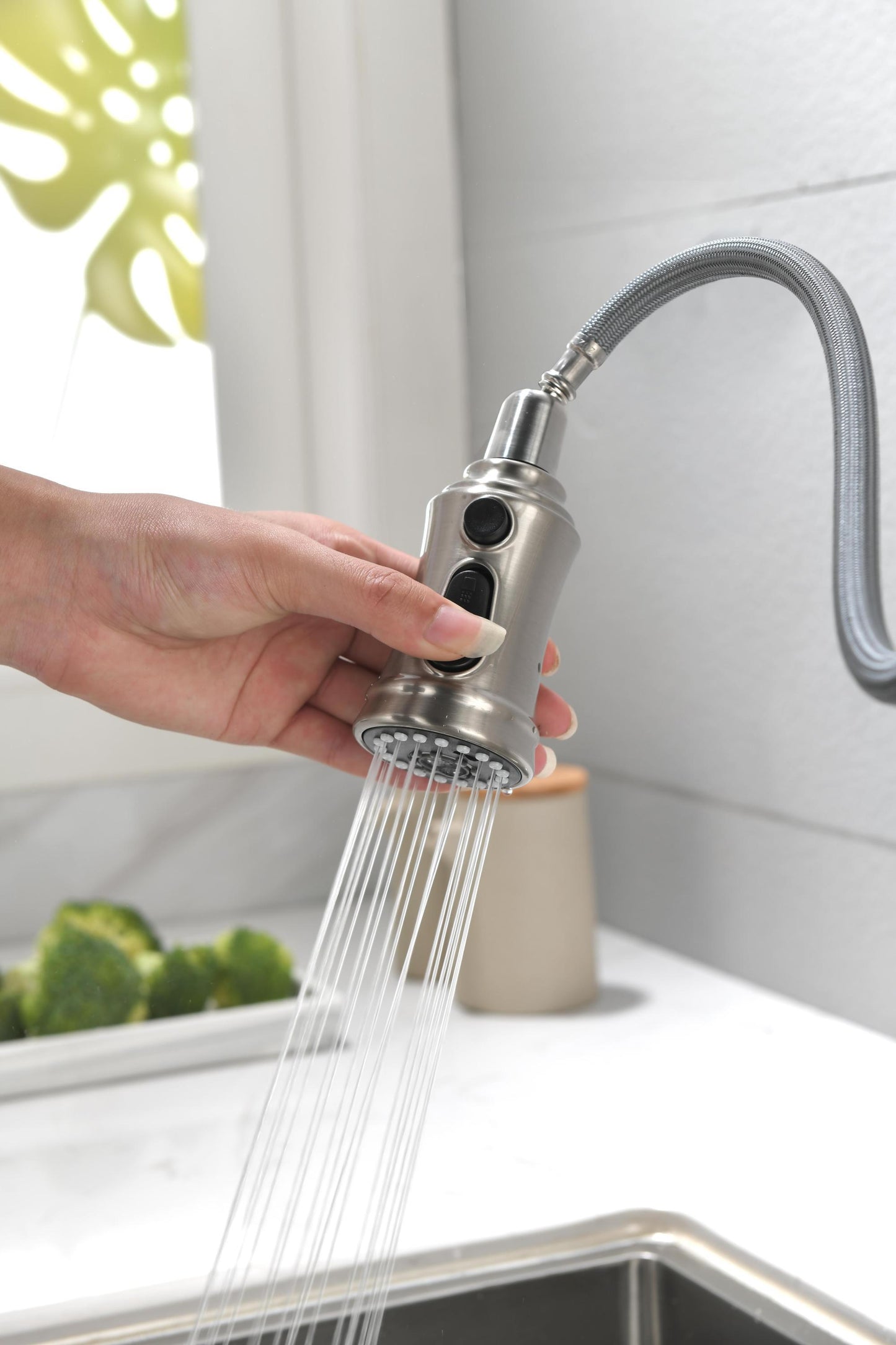 Single Handle High Arc Pull Out Kitchen Faucet,Single Level Stainless Steel Kitchen Sink Faucets with Pull Down Sprayer