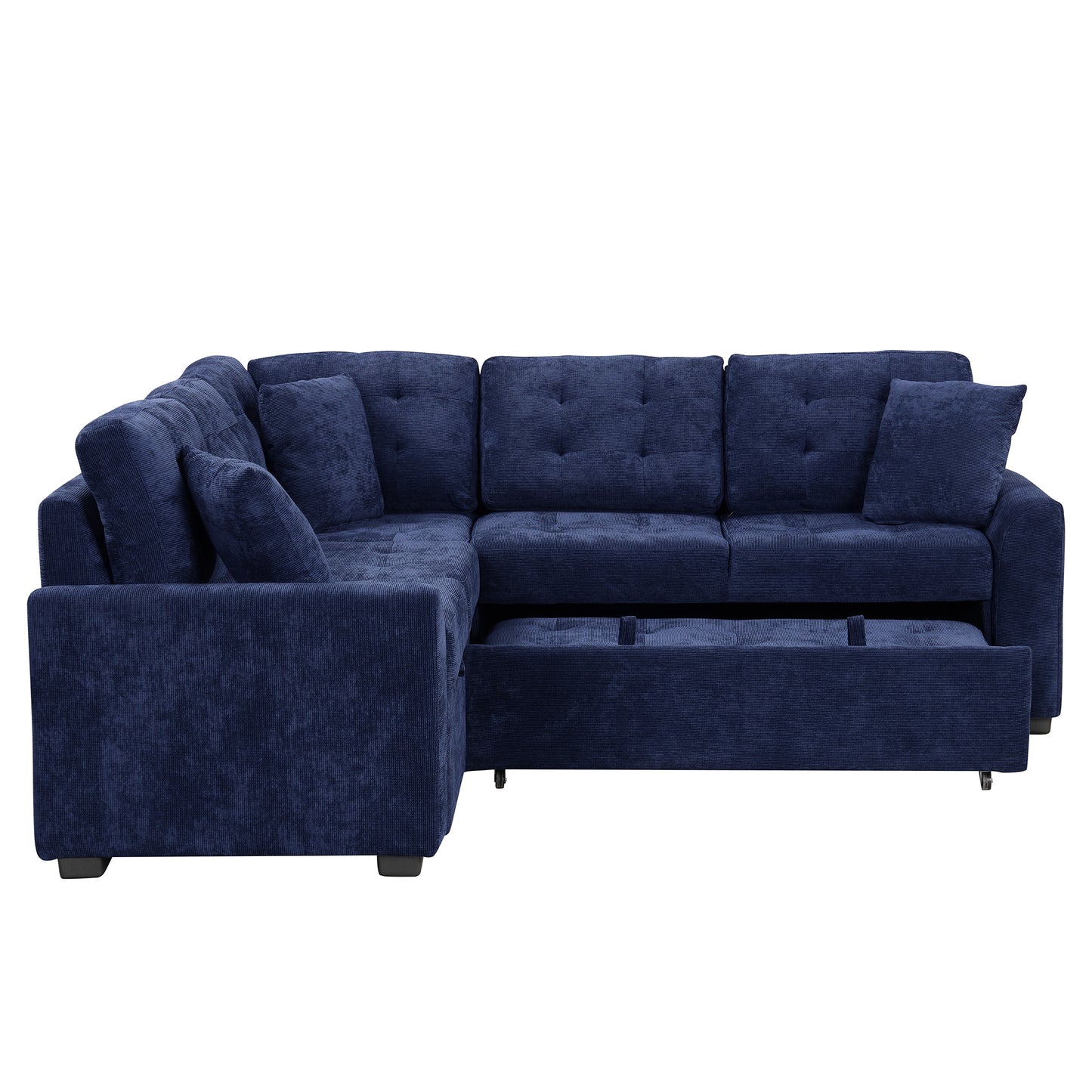 Convertible Navy Blue L-Shape Sleeper Sofa with USB Ports and Power Sockets