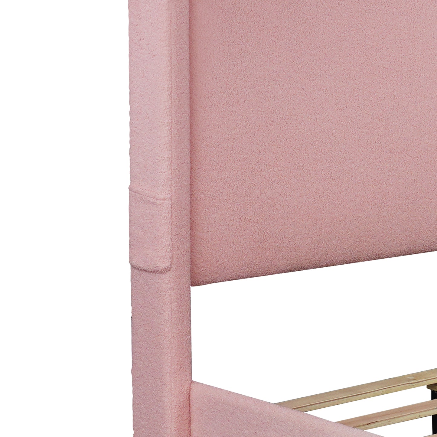 PINK TEDDY FABRIC FOOTBOARD STORAGE BIG DRAWER WINGBACK WITH POCKETS UPHOLSTERED BED NO BOX SPRING REQUIRED TWIN SIZE MODERN DESIGN