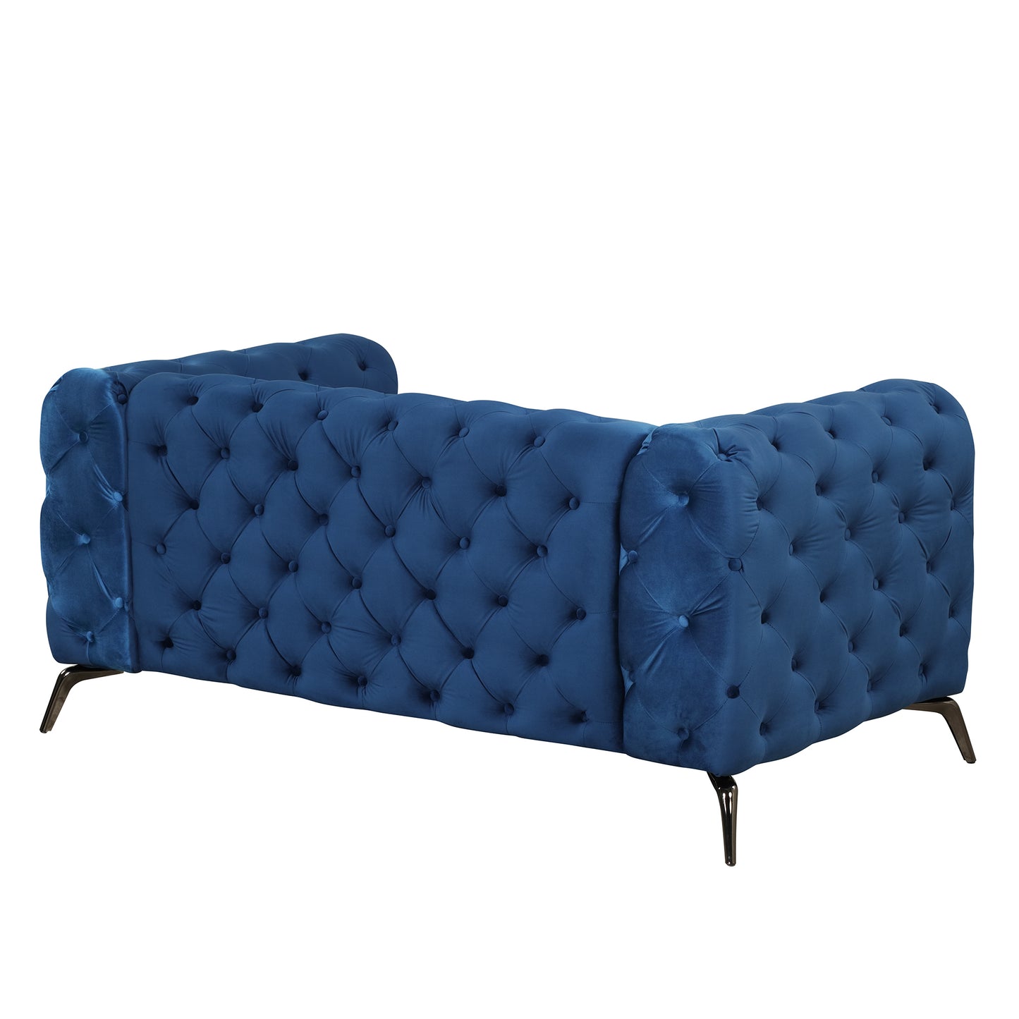 63 Blue Velvet Upholstered Modern Loveseat Sofa with Button Tufted Back