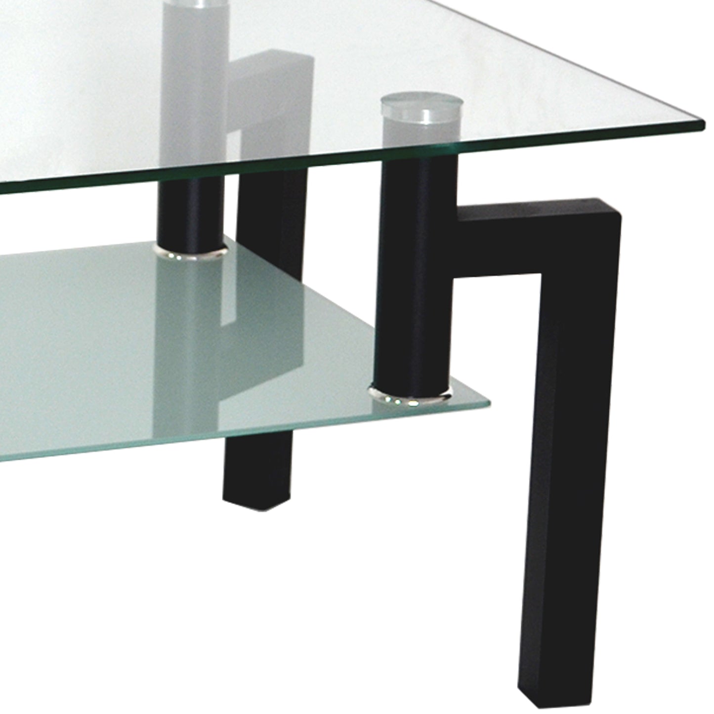 Modern Black Glass Coffee Table with Double Layer Storage