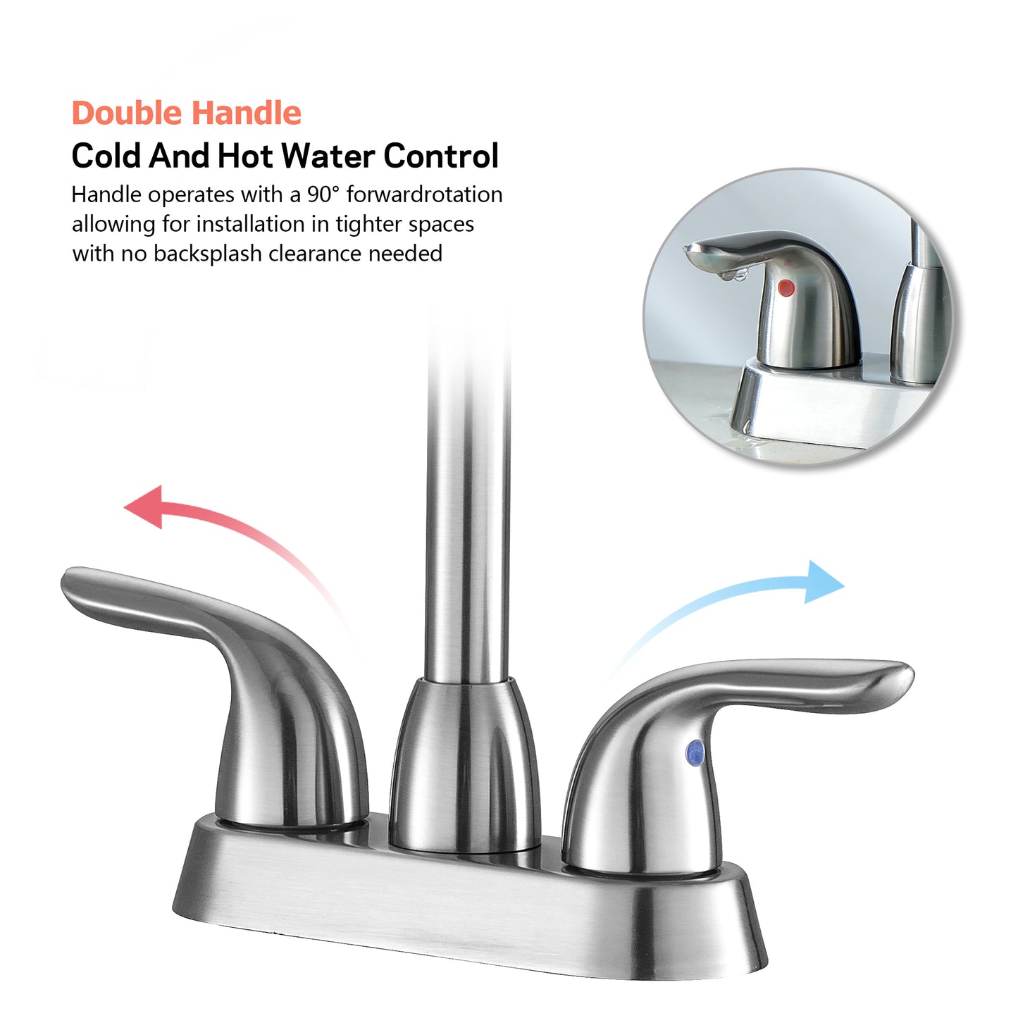 Dual Handle Brushed Nickel Bathroom Faucet with Pop up Drain and 2 Water Supply Lines, 4 Inch Centerset