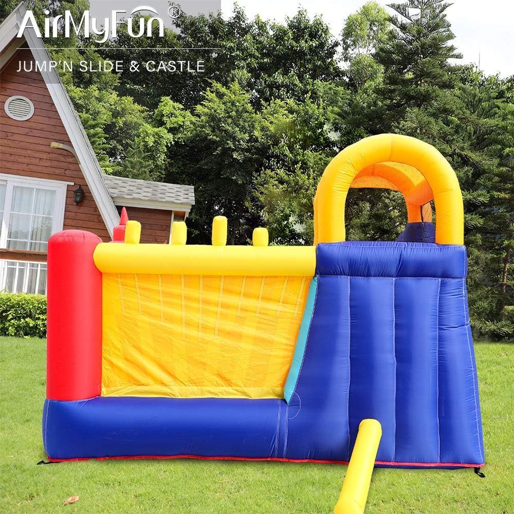 AirMyFun Food Bouncy Castle with Hamburger and Ketchup Shape, Jump & Slide Area with Safety Net