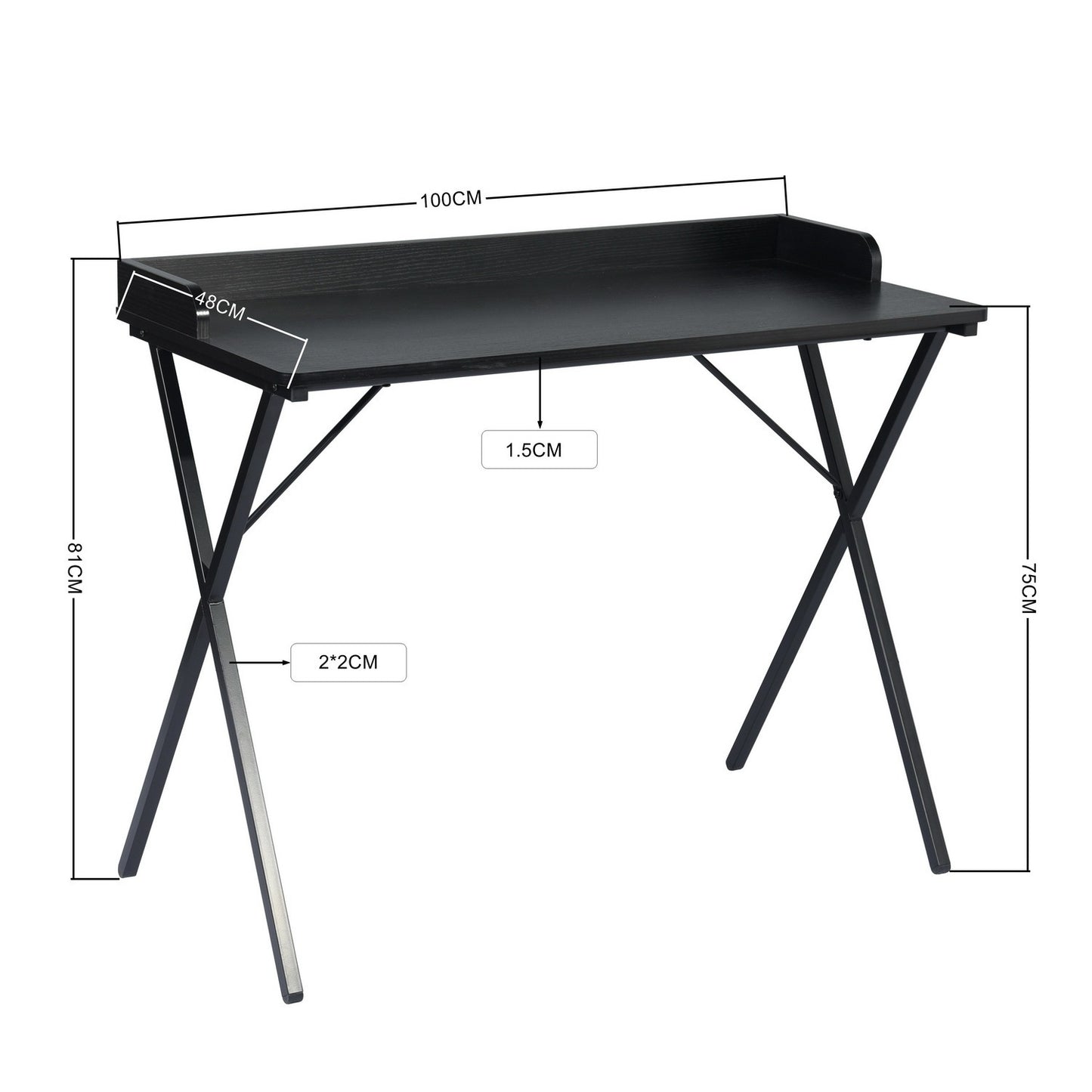 Black Elegant Rectangular Computer Desk with Metal Legs - 39.4