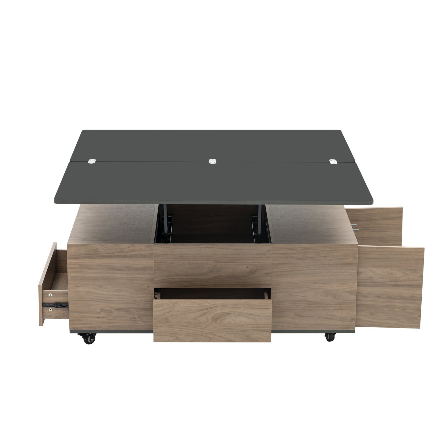 Walnut and Black Lift Top Coffee Table with Multi Functional Drawers