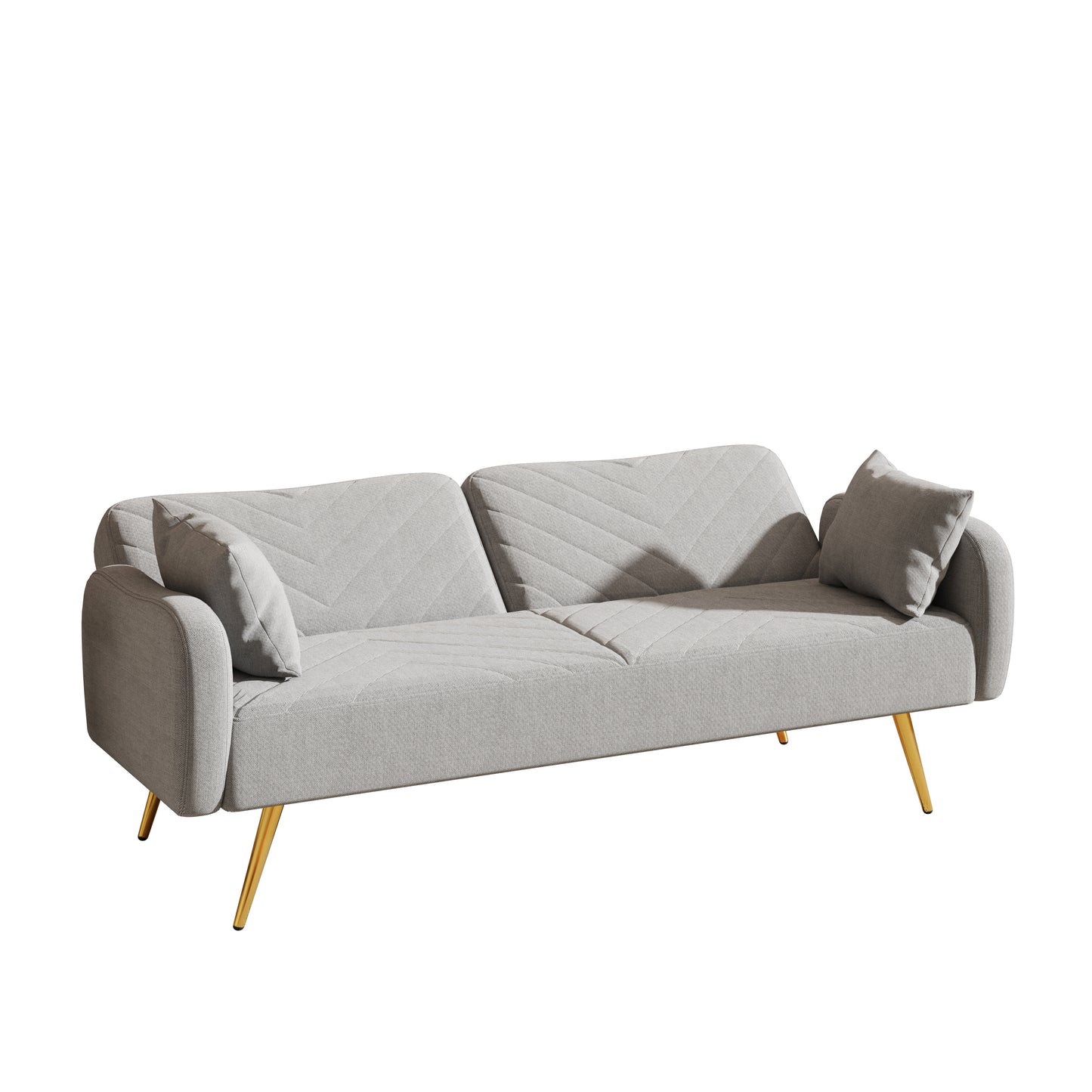 70.47 Gray Fabric Double Sofa with Split Backrest and Two Throw Pillows