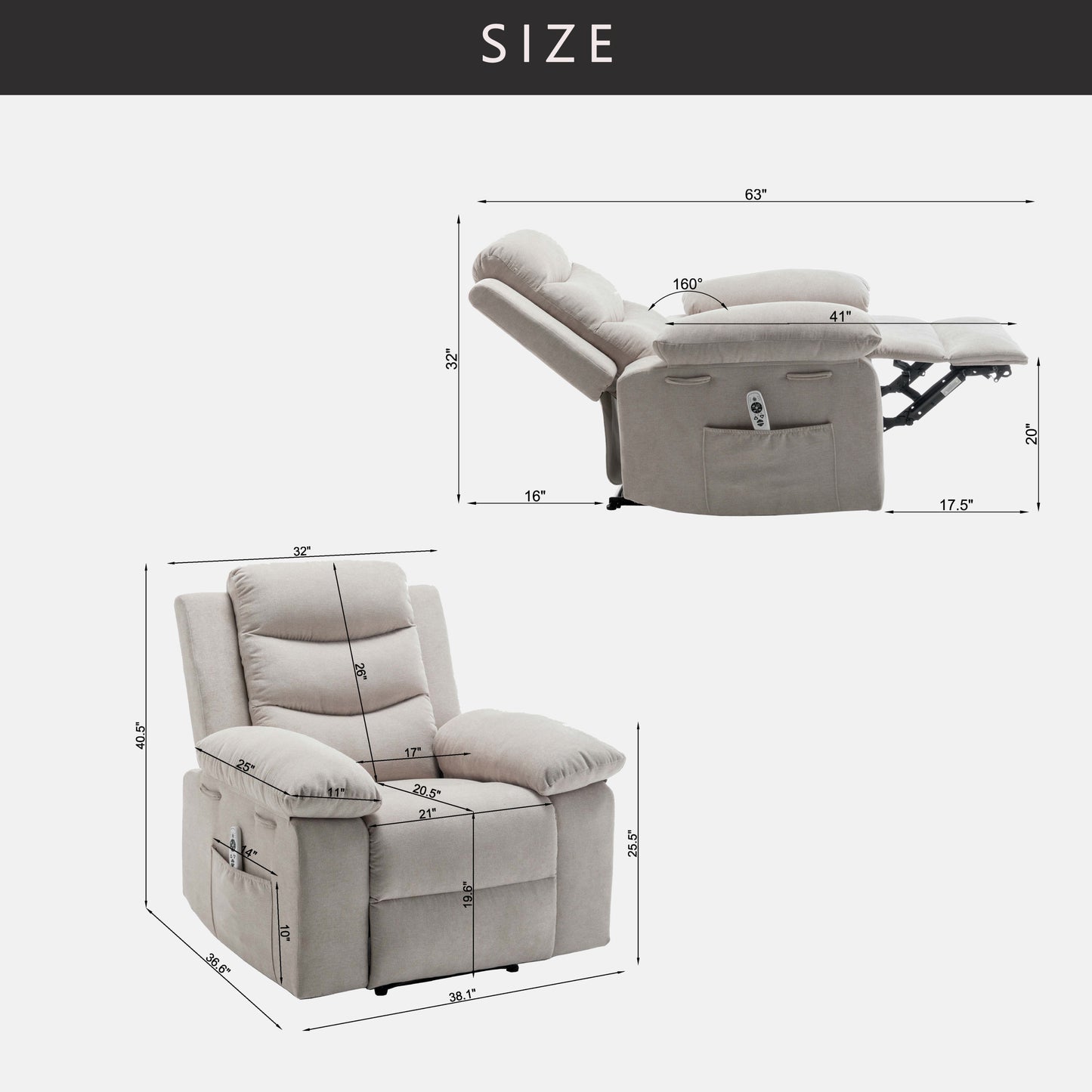 Massage Recliner Chair with Heating System, Side Pocket, and Beige Fabric: Ultimate Comfort and Support