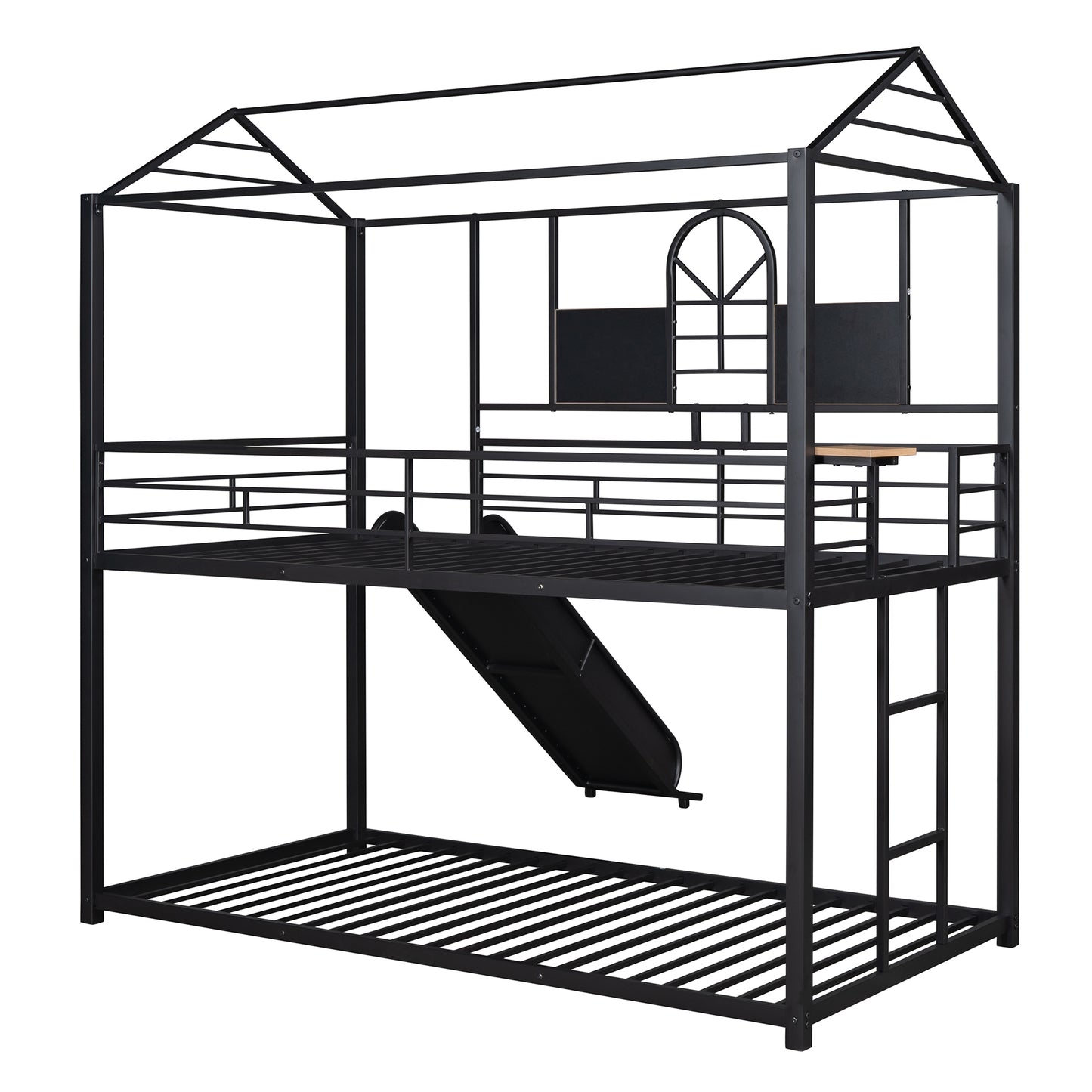 Metal Bunk Bed with Playhouse Design and Slide in Multiple Color Options