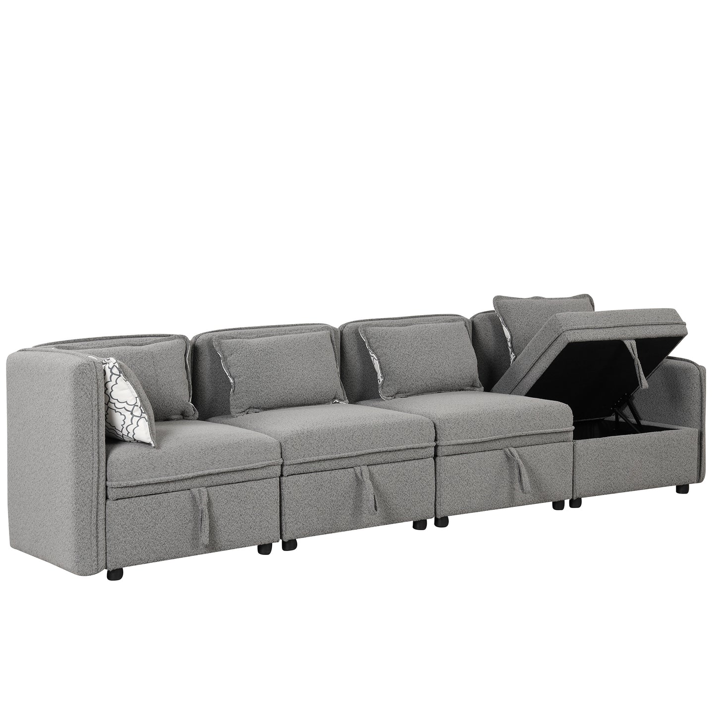 Convertible Modular Minimalist Sectional Sofa with Storage and 5 Pillows