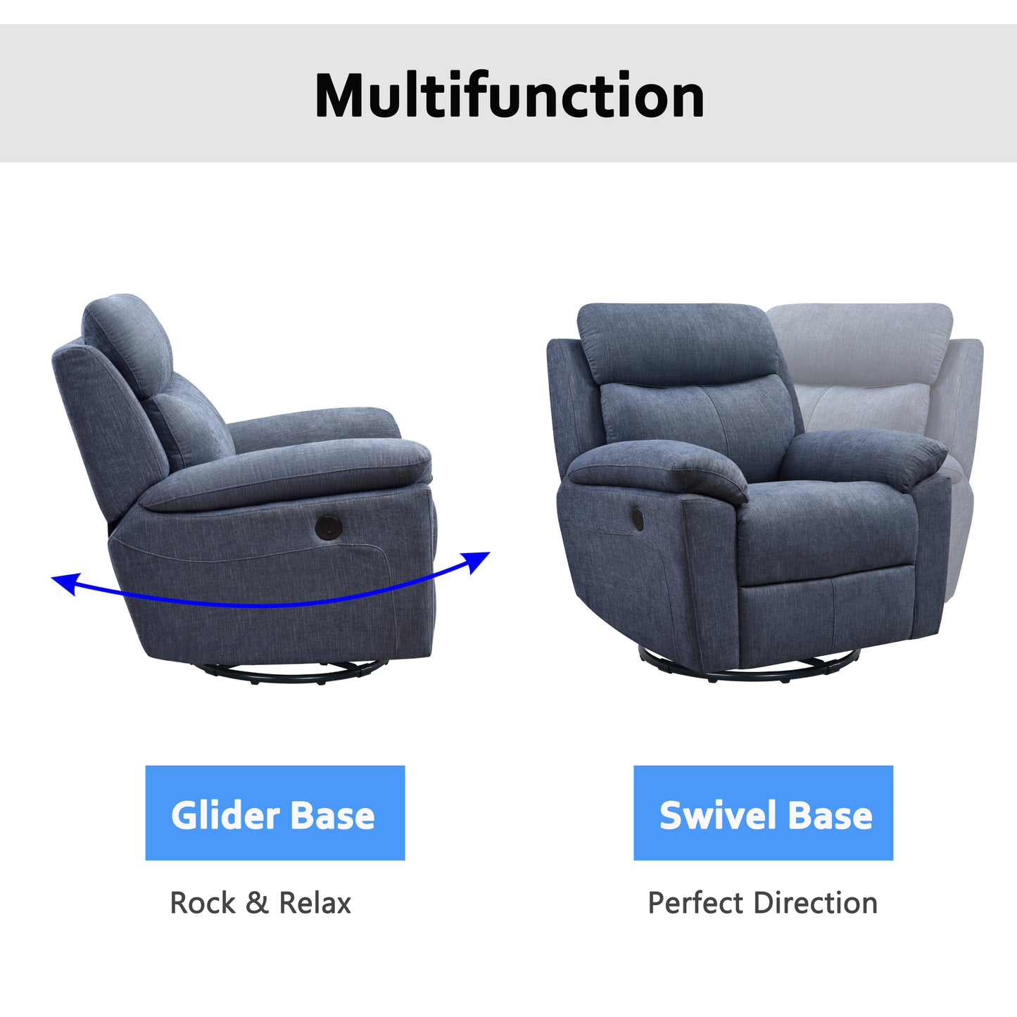 Electric Blue Power Recliner Chair with USB Charging Port