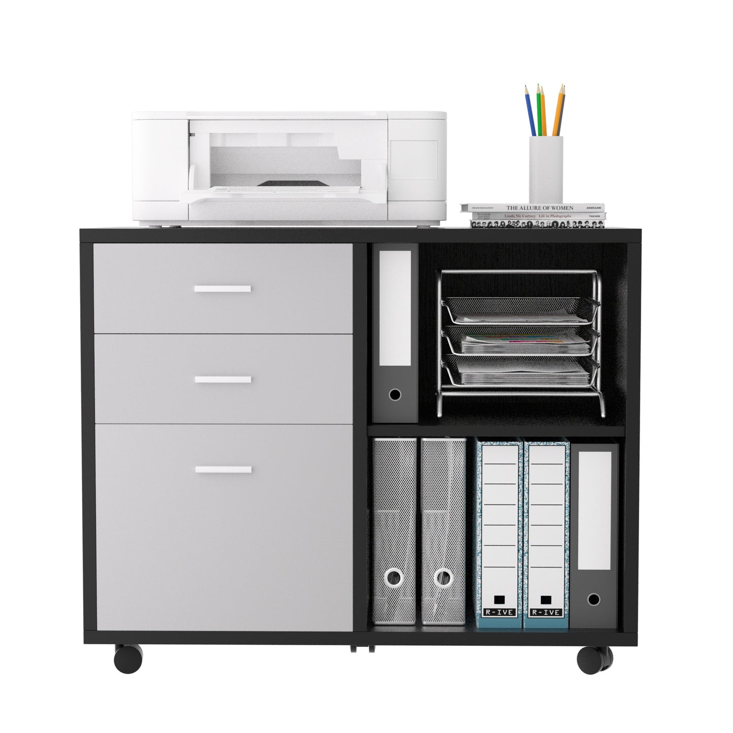 Home Office 3-Drawer File Cabinet with Printer Stand