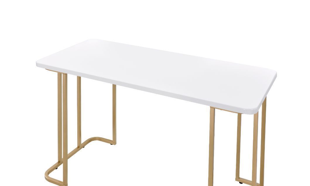 Elegant White and Gold Writing Desk - Contemporary Workspace Essential