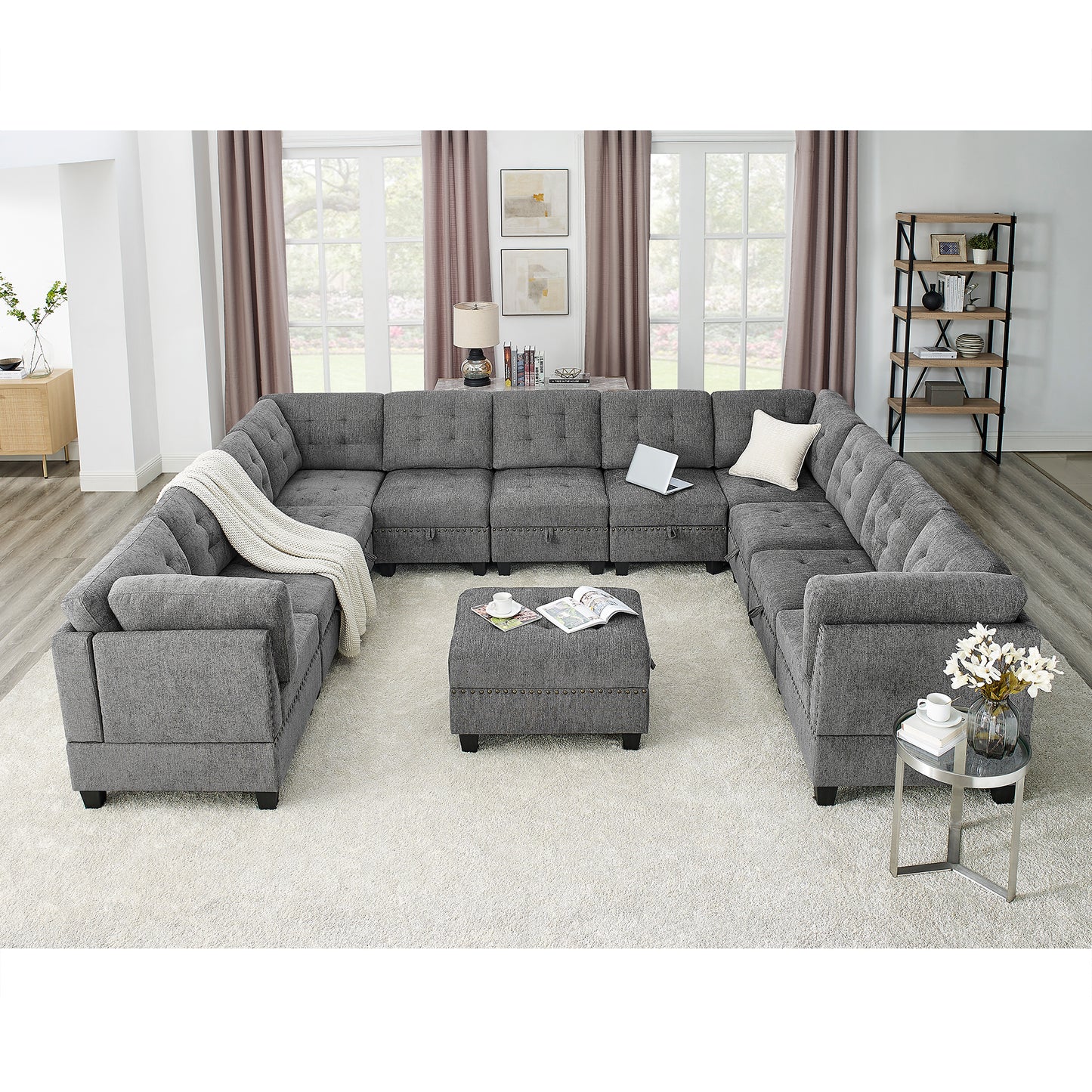 Grey U Shape Modular Sectional Sofa Set - DIY Combination with Versatile Arrangements and Bonus Storage