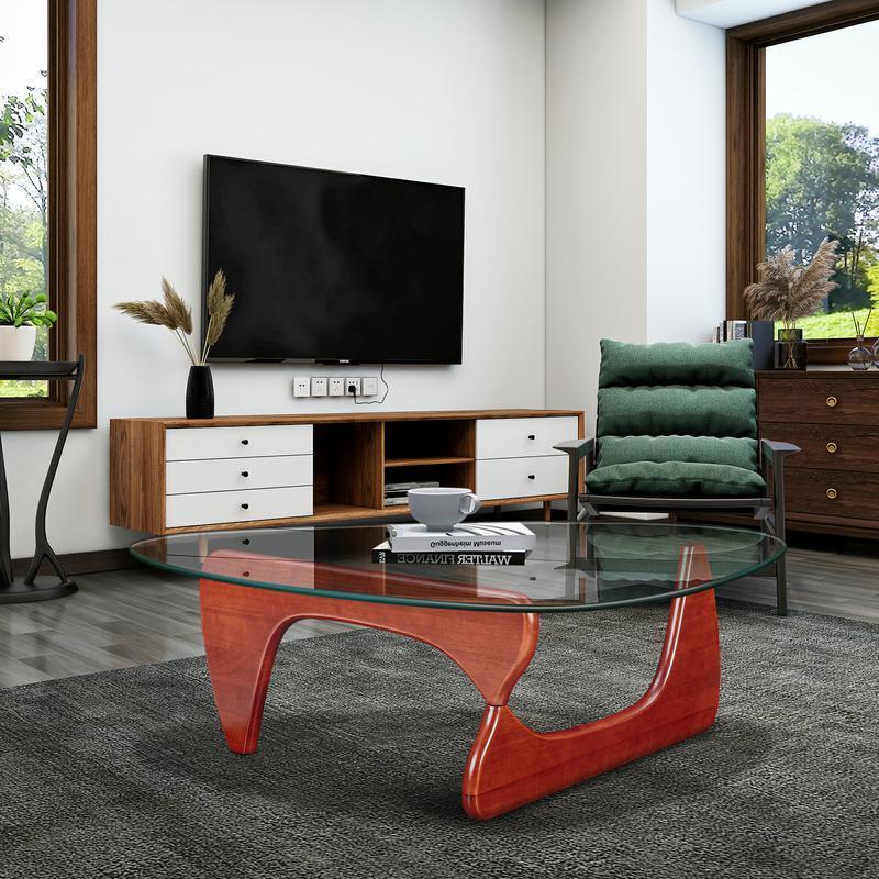 Sleek Cherry Finish Solid Wood Coffee Table