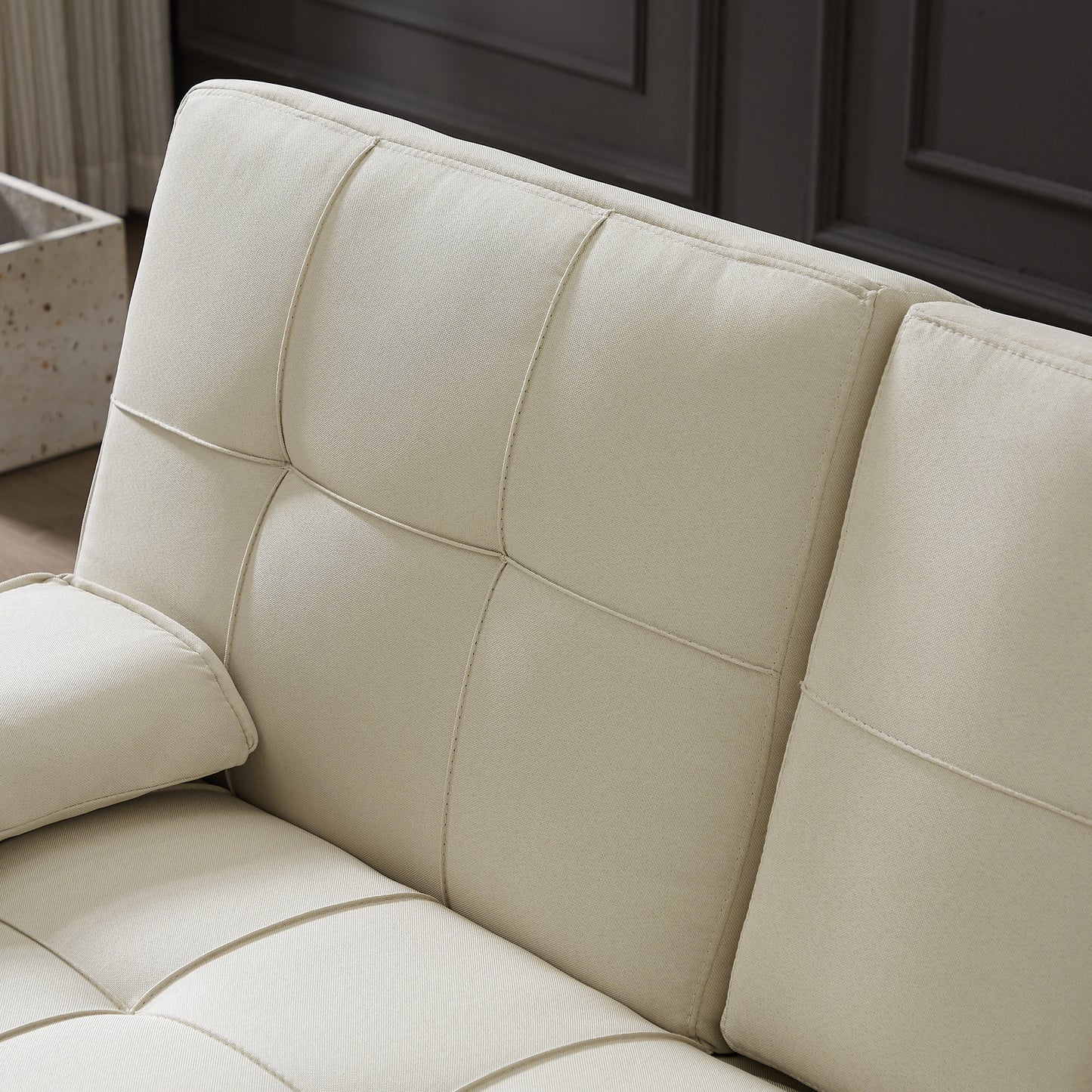 BEIGE LOVE SEAT SOFA BED WITH CUP HOLDER