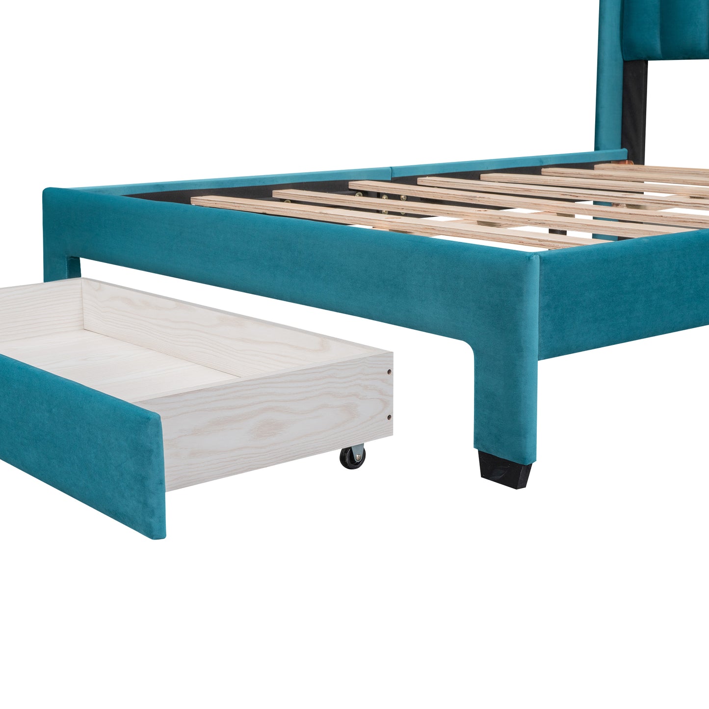 Full Size Storage Bed Velvet Upholstered Platform Bed with a Big Drawer - Blue