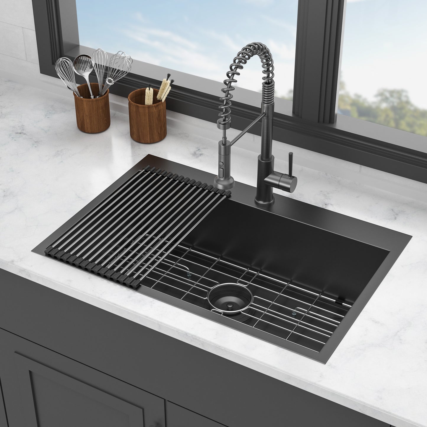 Gunmetal Black Stainless Steel Drop-In Single Bowl Kitchen Sink