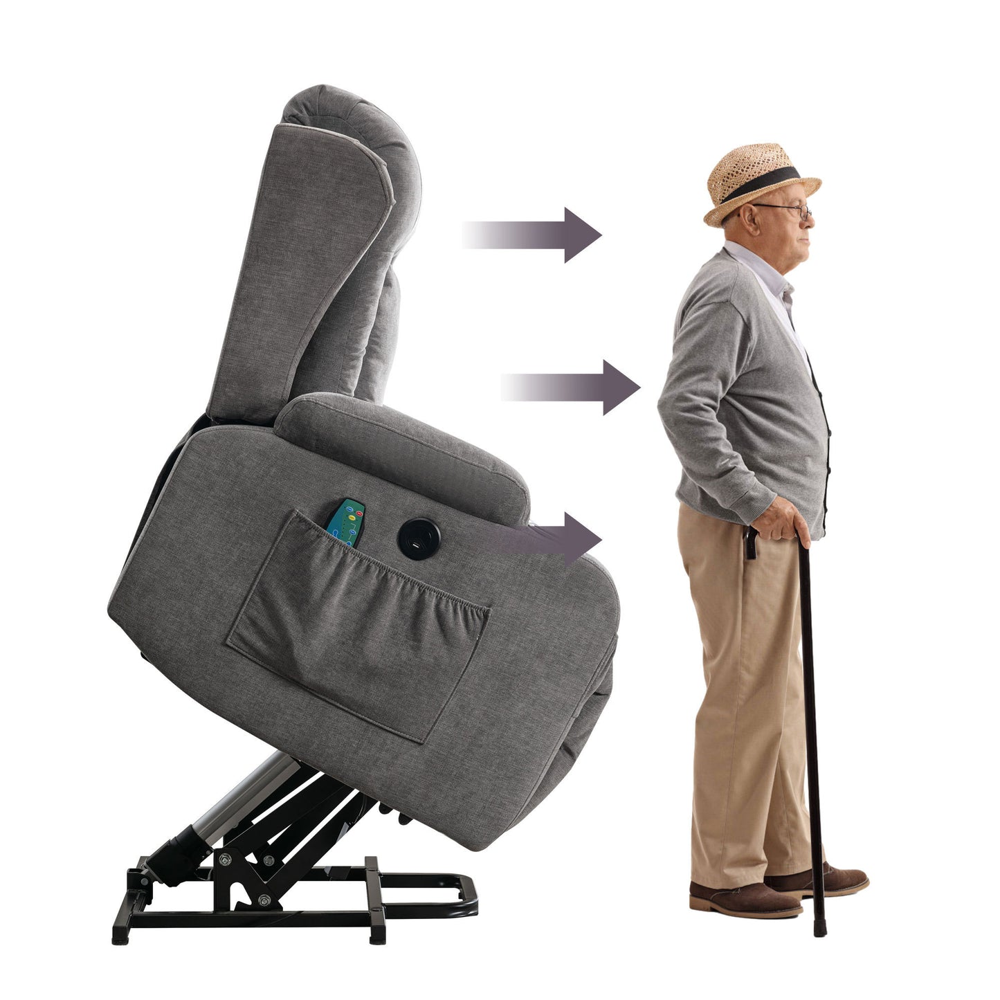 Elderly-Friendly Grey Power Lift Recliner Chair with Heat and Massage