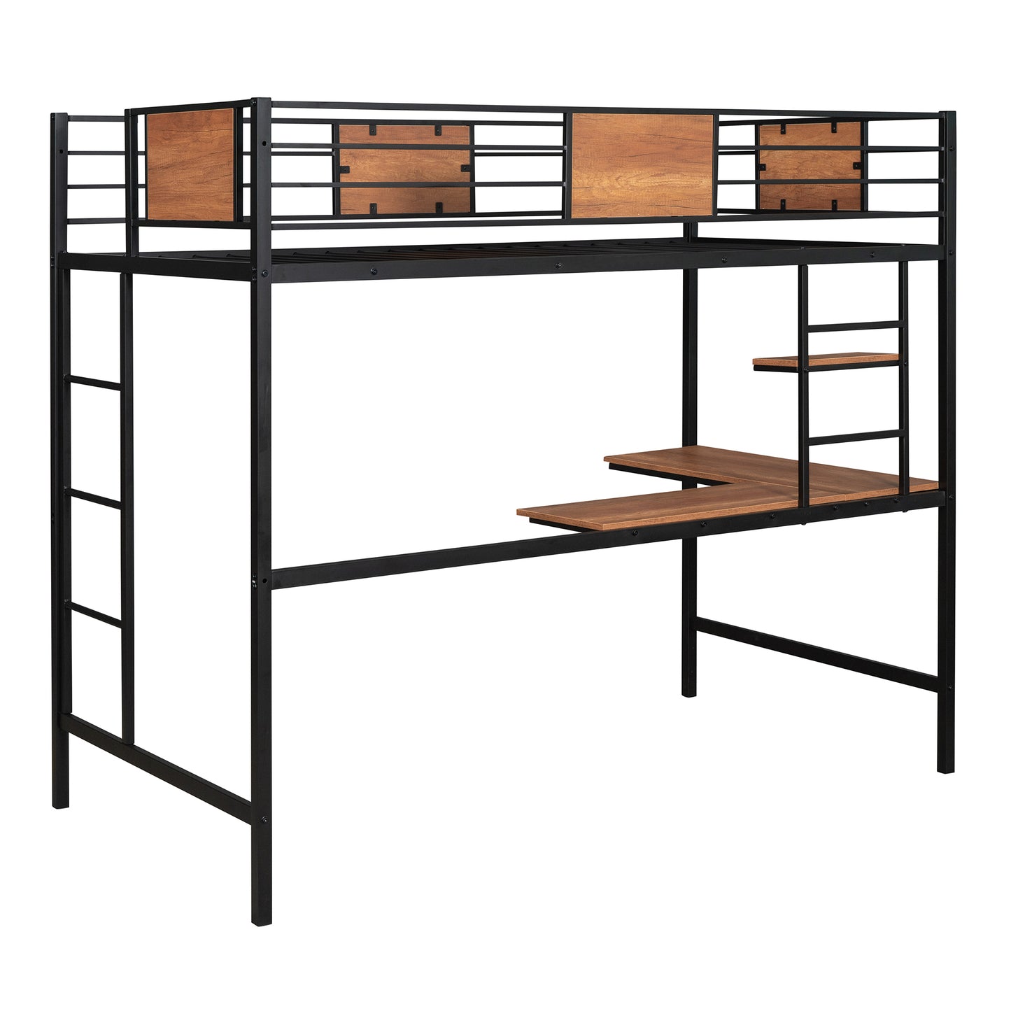 Twin Metal Loft Bed with Desk and Shelve,Black