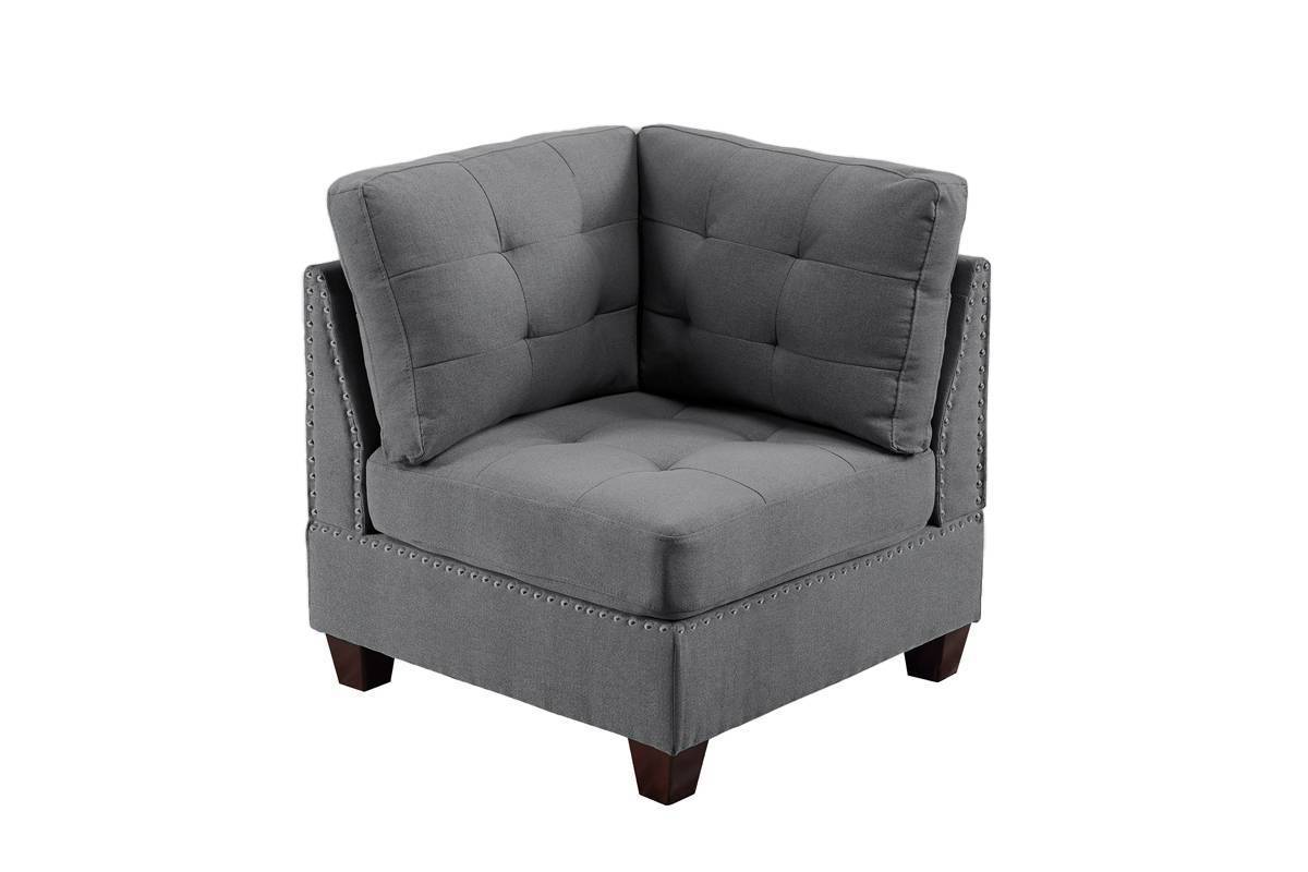 Gray Linen Modular Sofa Set with Tufted Couch and Nailhead Accents