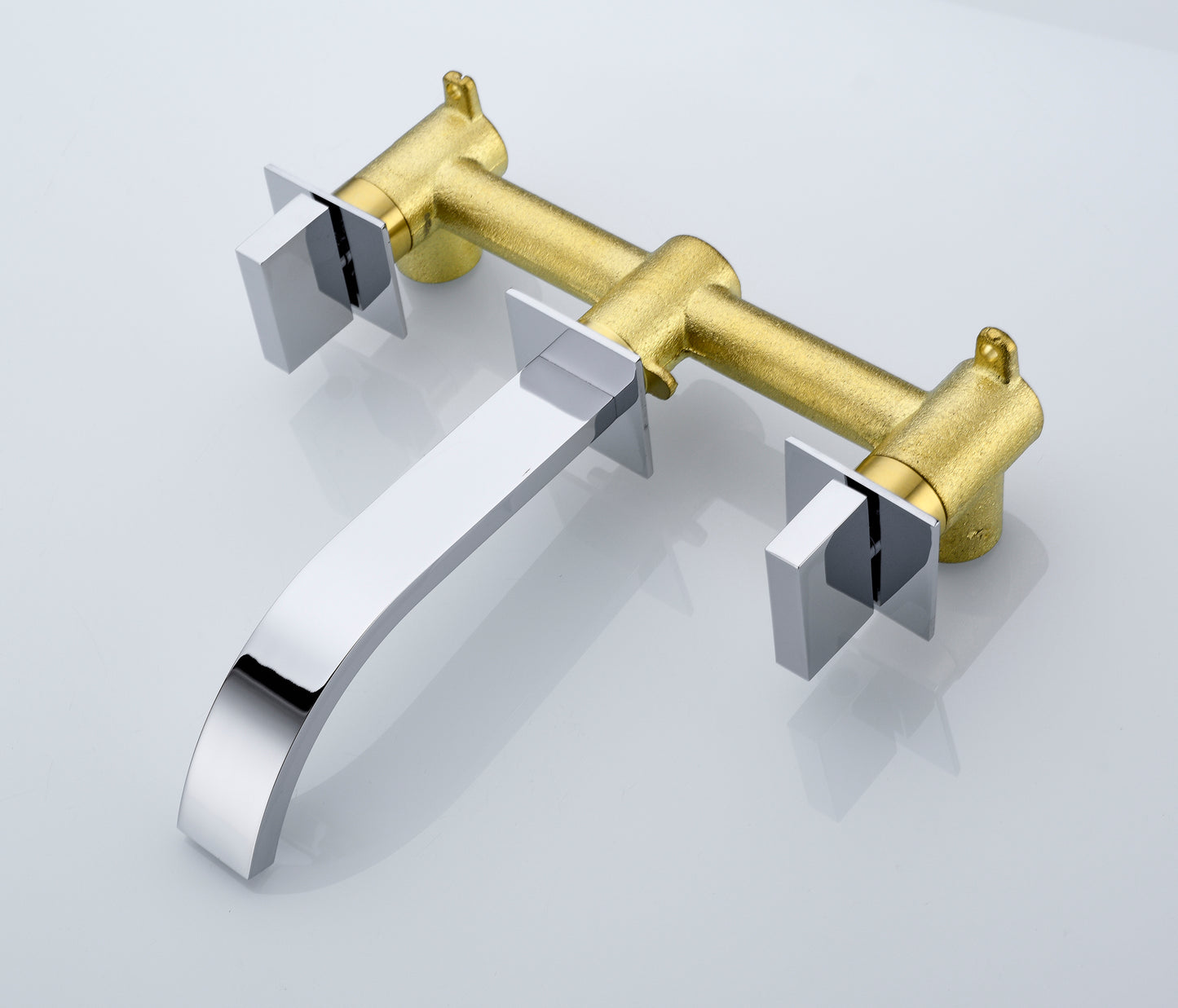 Elegant Brass and Chrome Two Handle Wall Mount Bathroom Faucet