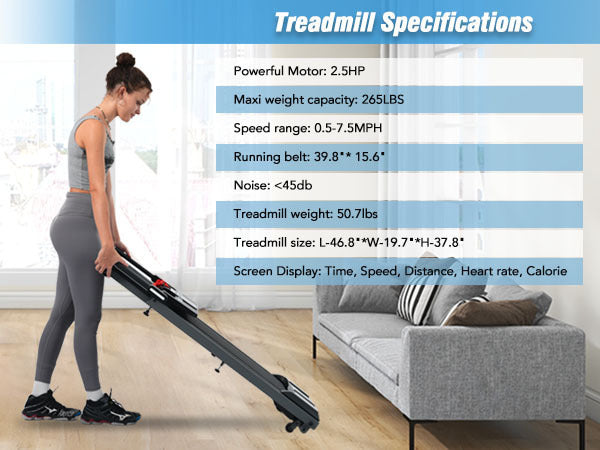 NEW Folding Treadmills Walking Pad Treadmill for Home Office -2.5HP Walking Treadmill With Incline Bluetooth Speaker 0.5-7.5MPH 265LBS Capacity Treadmill for Walking Running