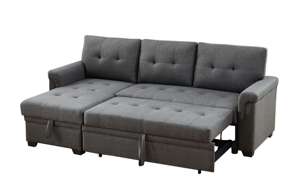 Dark Gray Linen Sectional Sleeper Sofa with Storage Chaise by Hunter