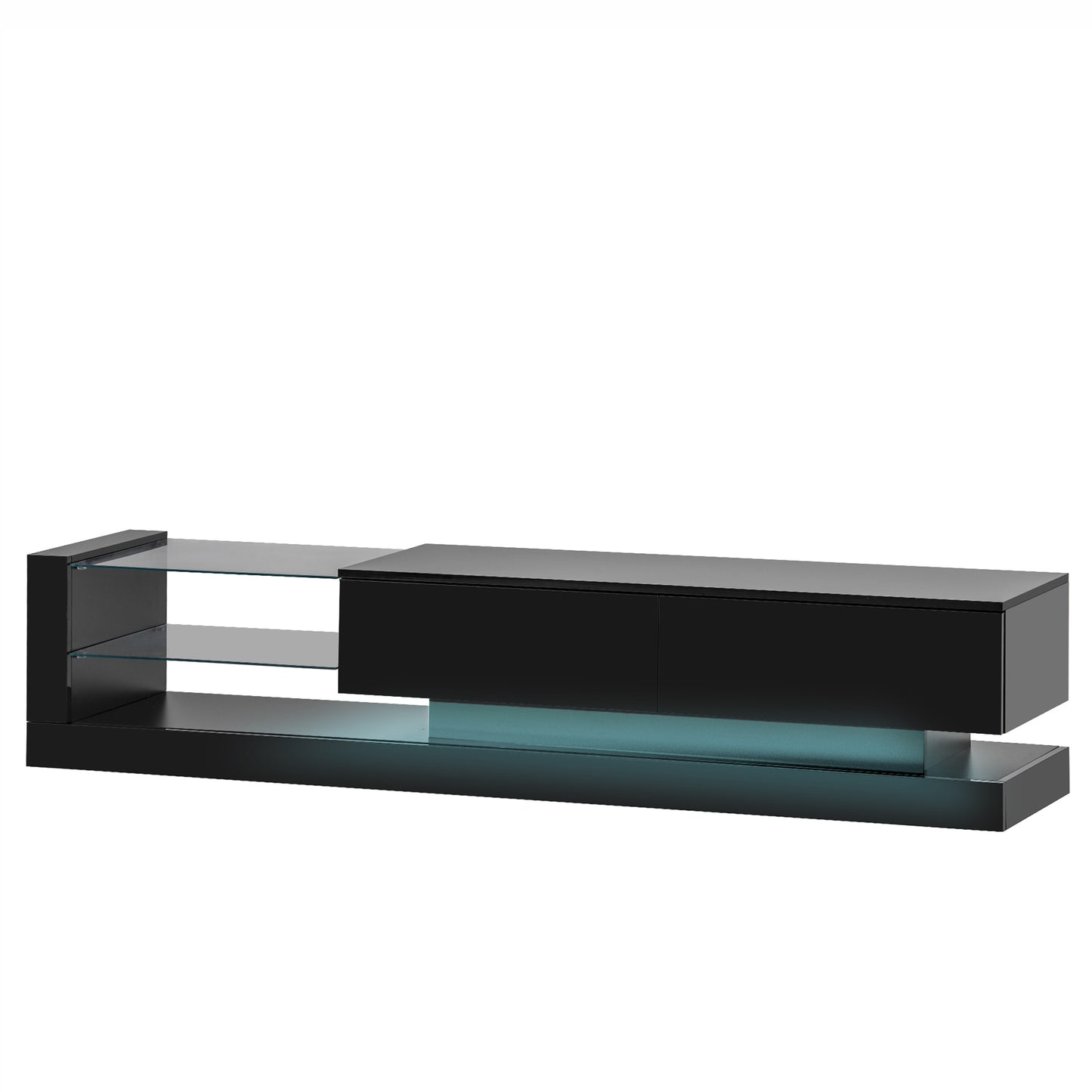 Sleek Black TV Stand with Multi-Colored RGB LED Lighting and Spacious Storage