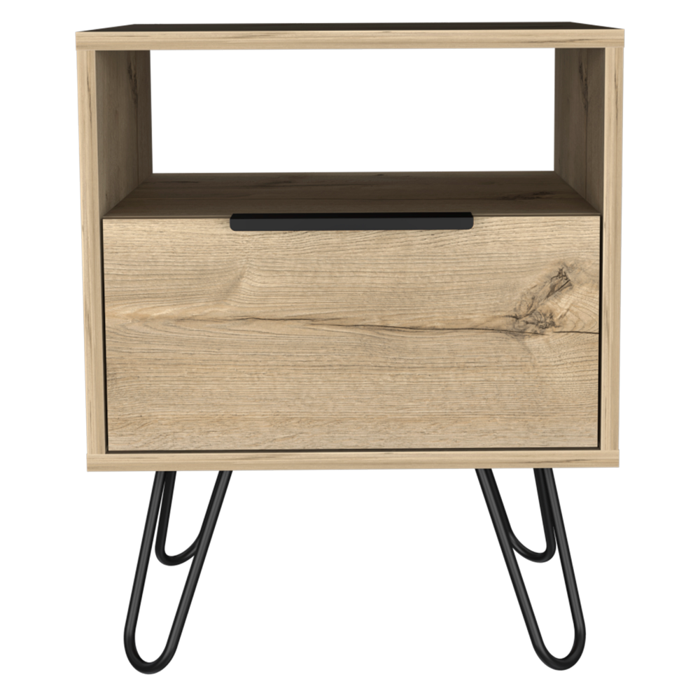 Augusta Nightstand, Single Door Cabinet, Hairpin Legs -Light Oak