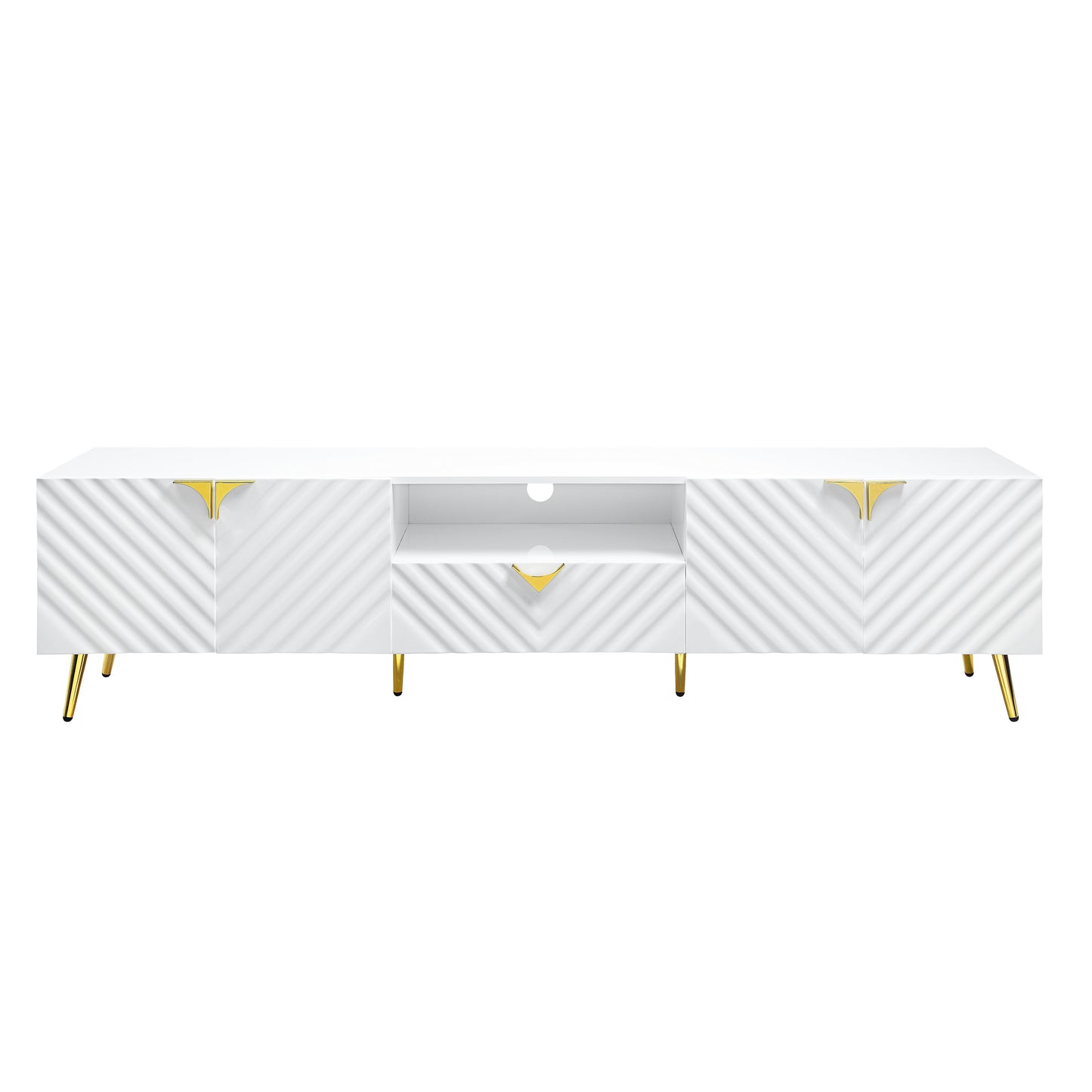 Gaines White High Gloss TV Stand with Gold Legs LV01138