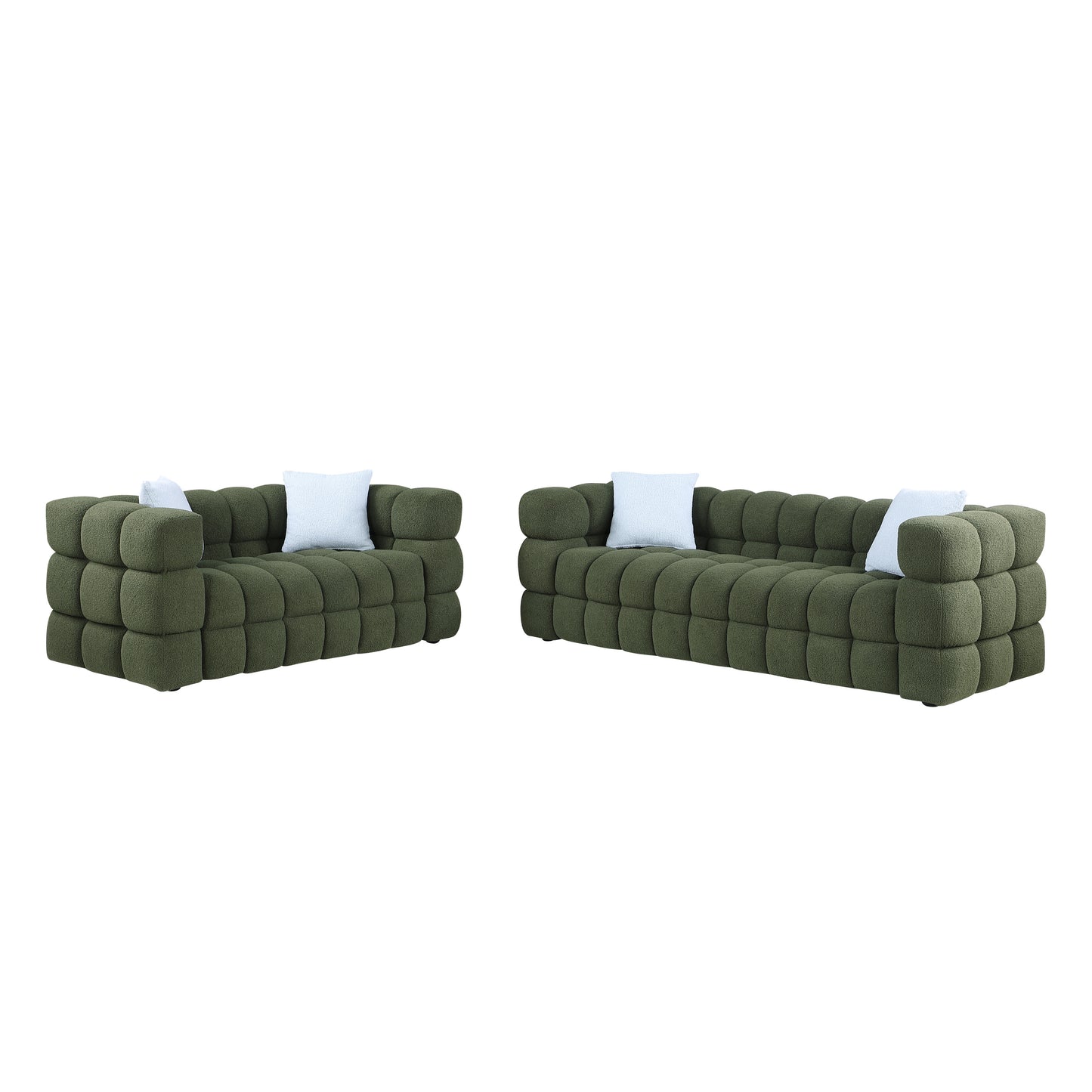 Olive Green Boucle 3-Seater Sofa with Plush Multi-Density Foam