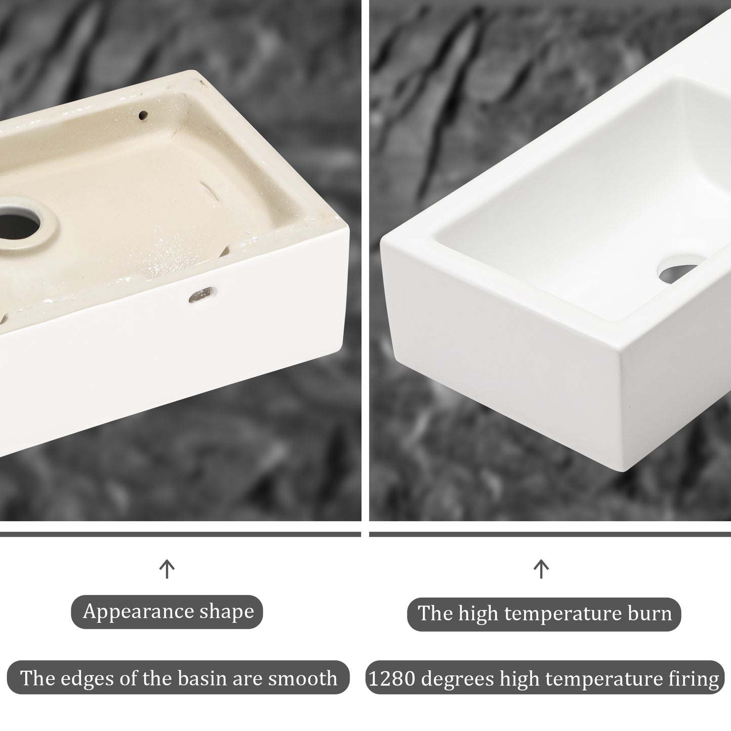 18x10 Inch White Ceramic Rectangle Wall Mount Bathroom Sink with Single Faucet Hole