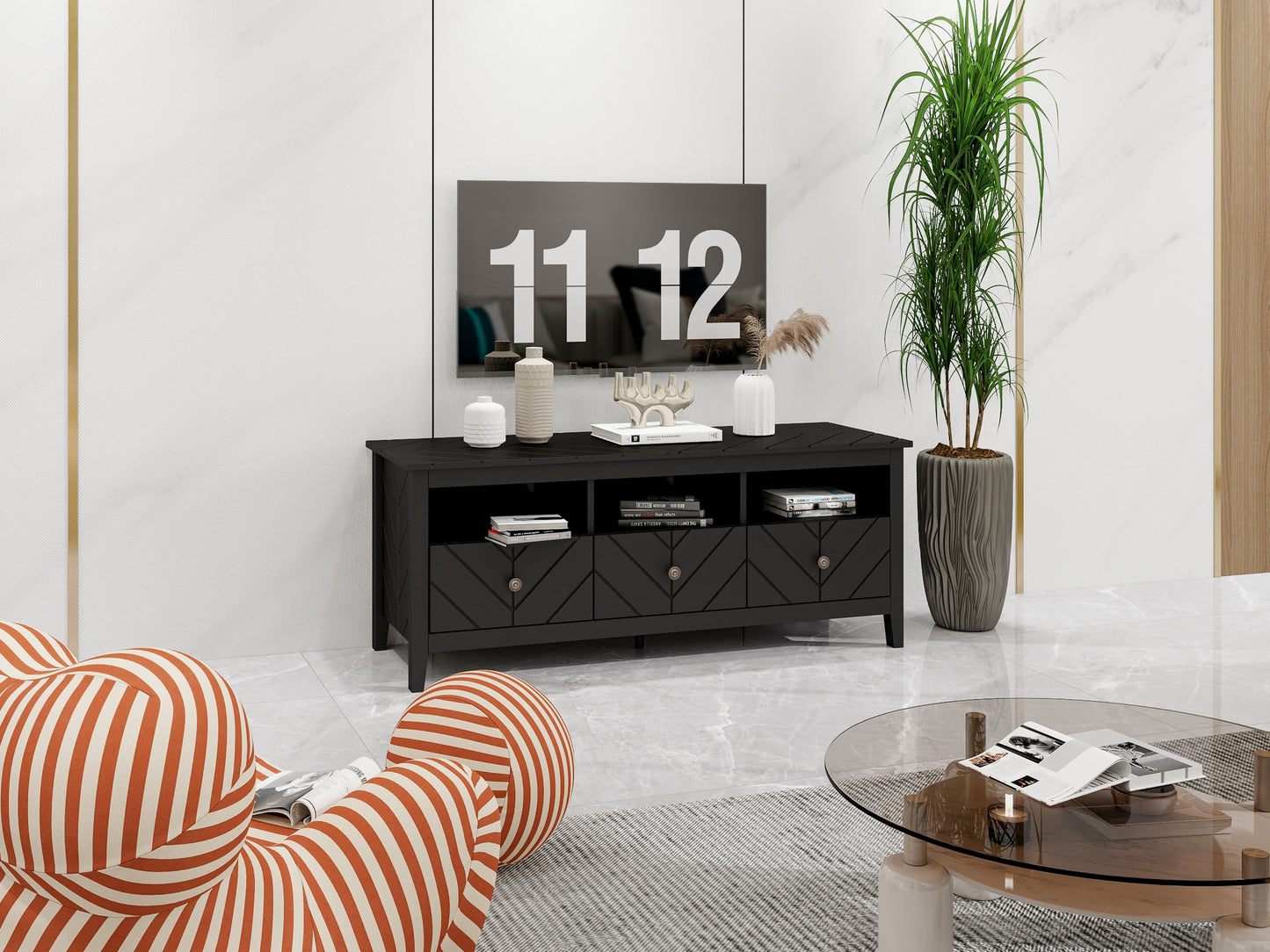 Stylish 3-Drawer Mid-Century TV Stand with Media Console