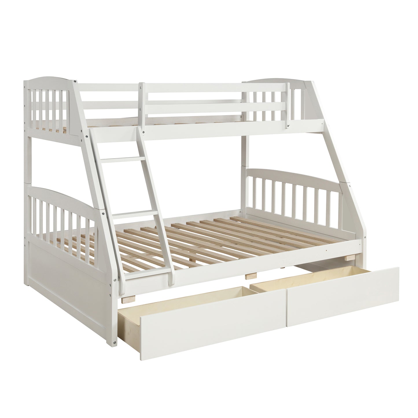 Solid Wood White Twin Over Full Bunk Bed with Two Storage Drawers