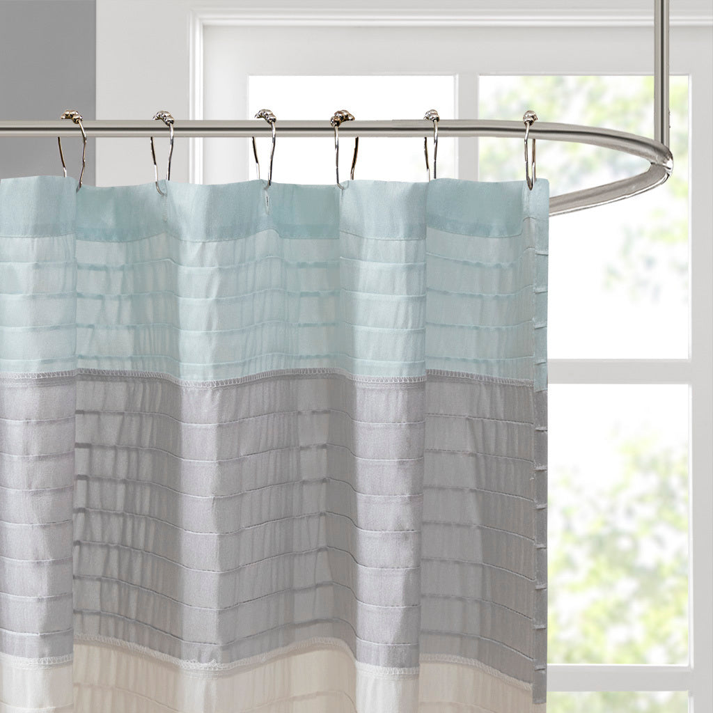 Aqua Dupioni Faux Silk Shower Curtain