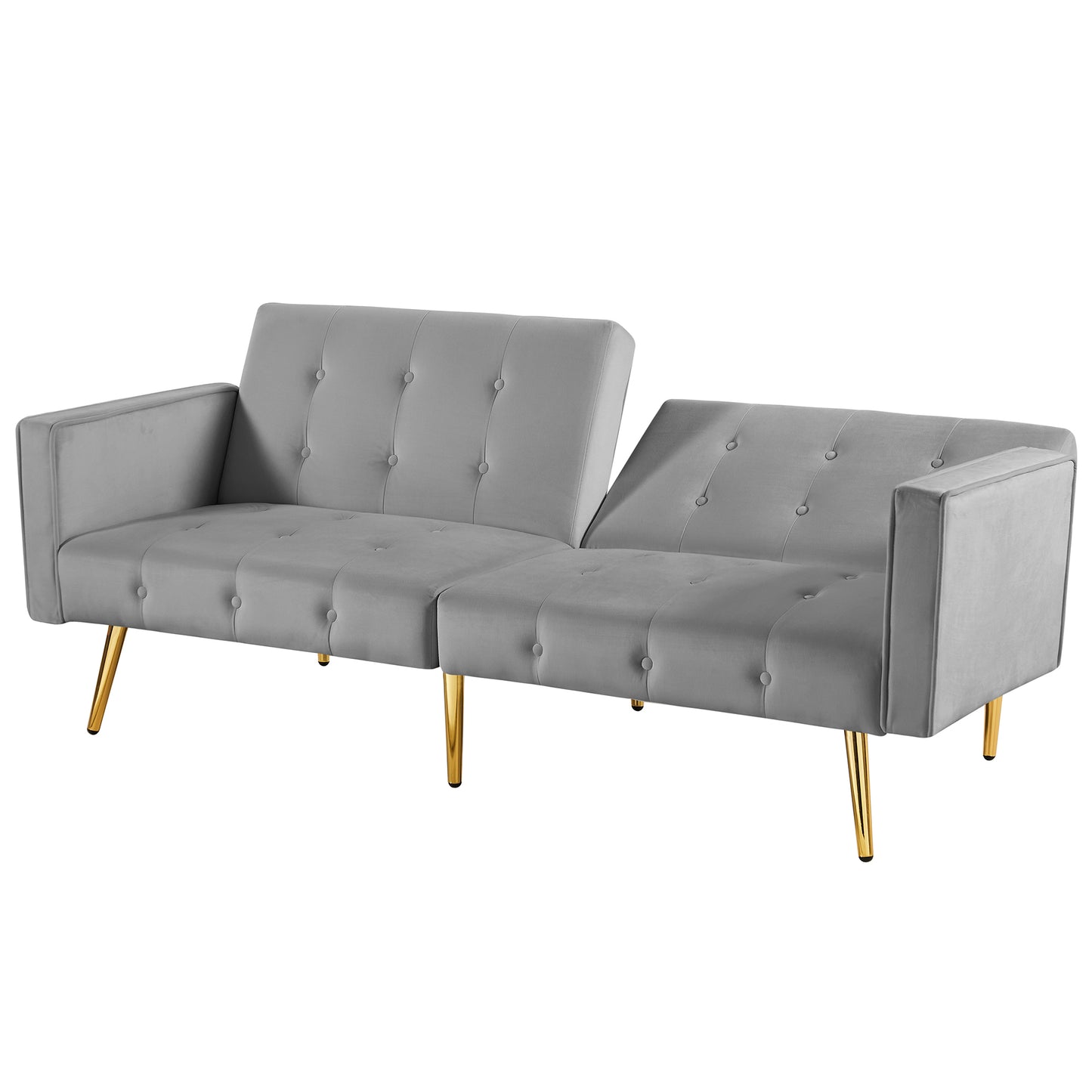 Velvet button tufted sofa bed with armrest