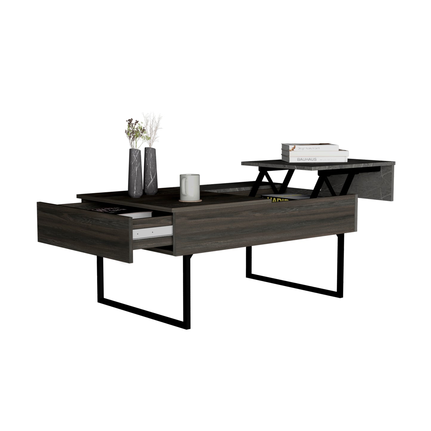 Dazza Lift Top Coffee Table with Hidden Storage in Carbon Espresso / Onyx Finish