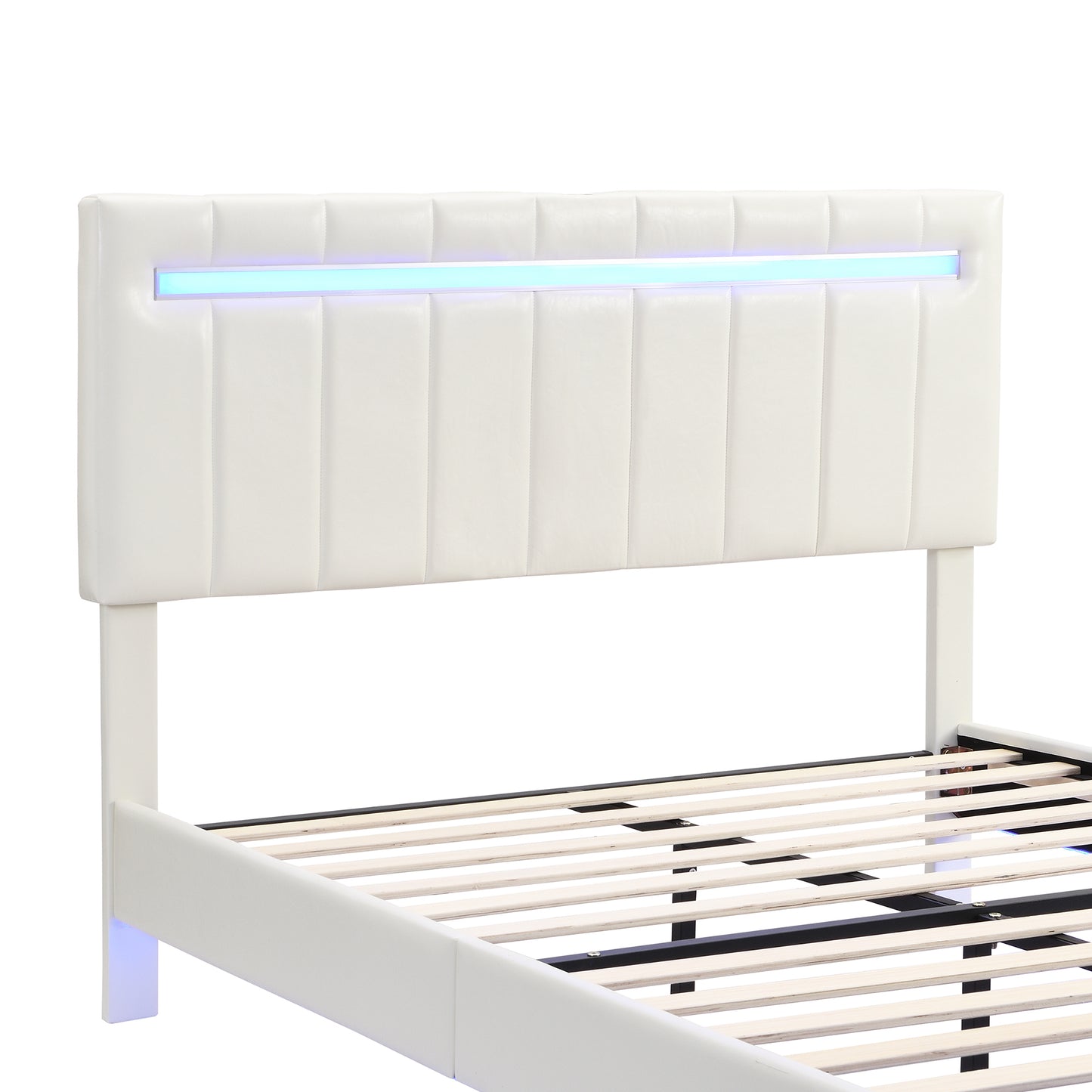 Full Size Floating Bed Frame with LED Lights and USB Charging,Modern Upholstered Platform LED Bed Frame,White(Full)