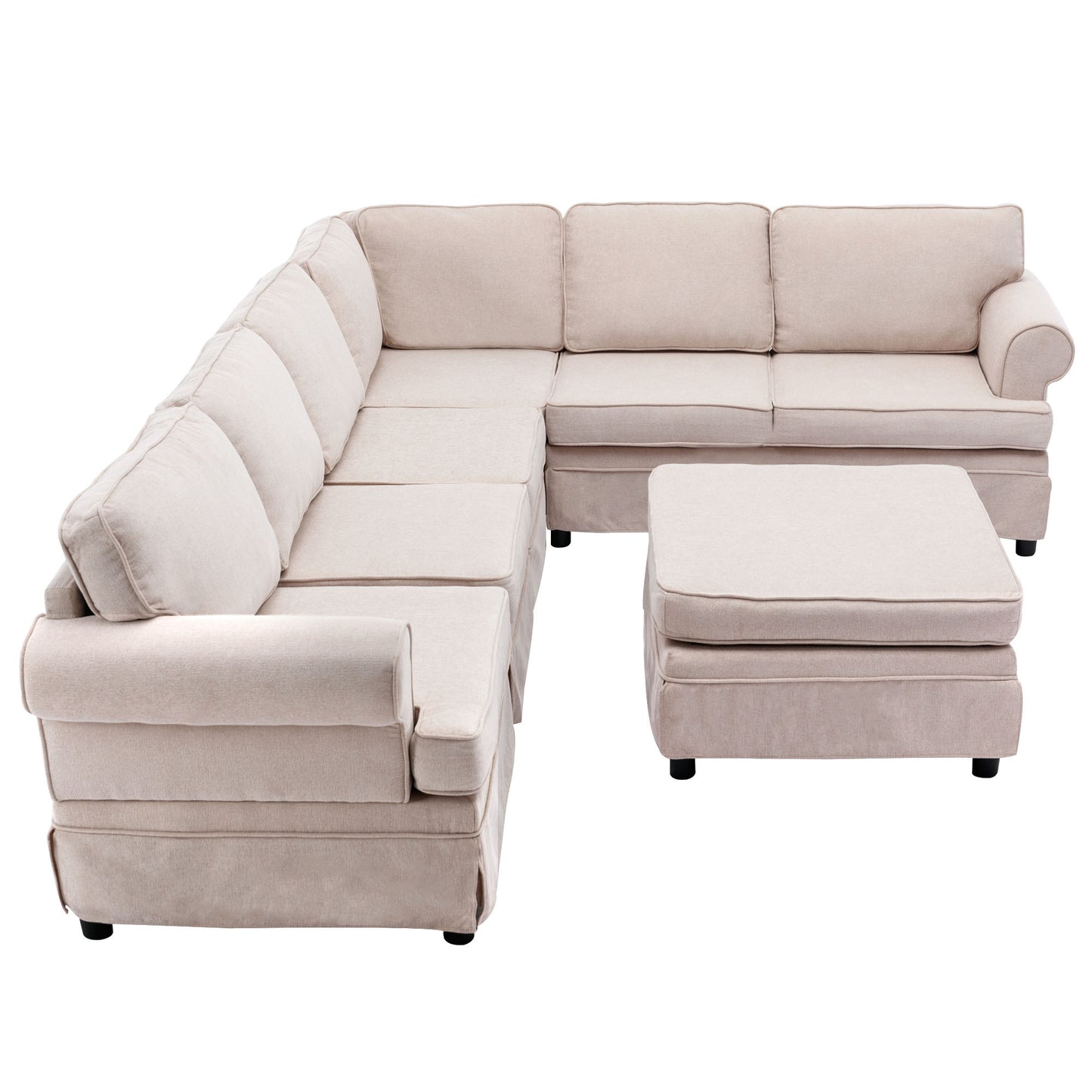 Modular Beige Sectional Sofa Collection with Removable Ottoman