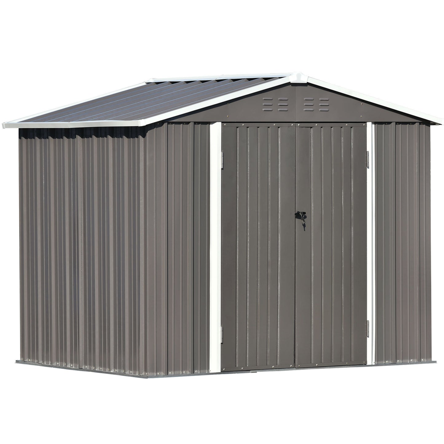 Patio 8ft x6ft Bike Shed Garden Shed, Metal Storage Shed with Adjustable Shelf and Lockable Doors, Tool Cabinet with Vents and Foundation Frame for Backyard, Lawn, Garden, Gray