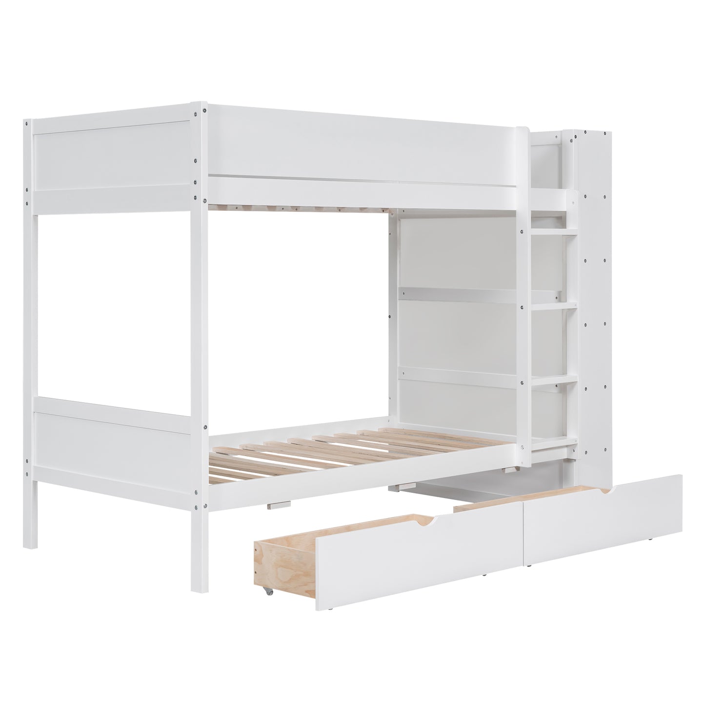 White Bunk Bed with Storage Drawers and Cabinet for Twin Size