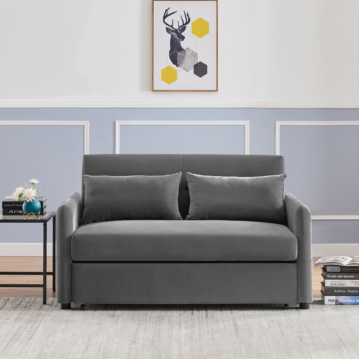 Convertible Dark Gray Sofa Bed with Adjustable Backrest