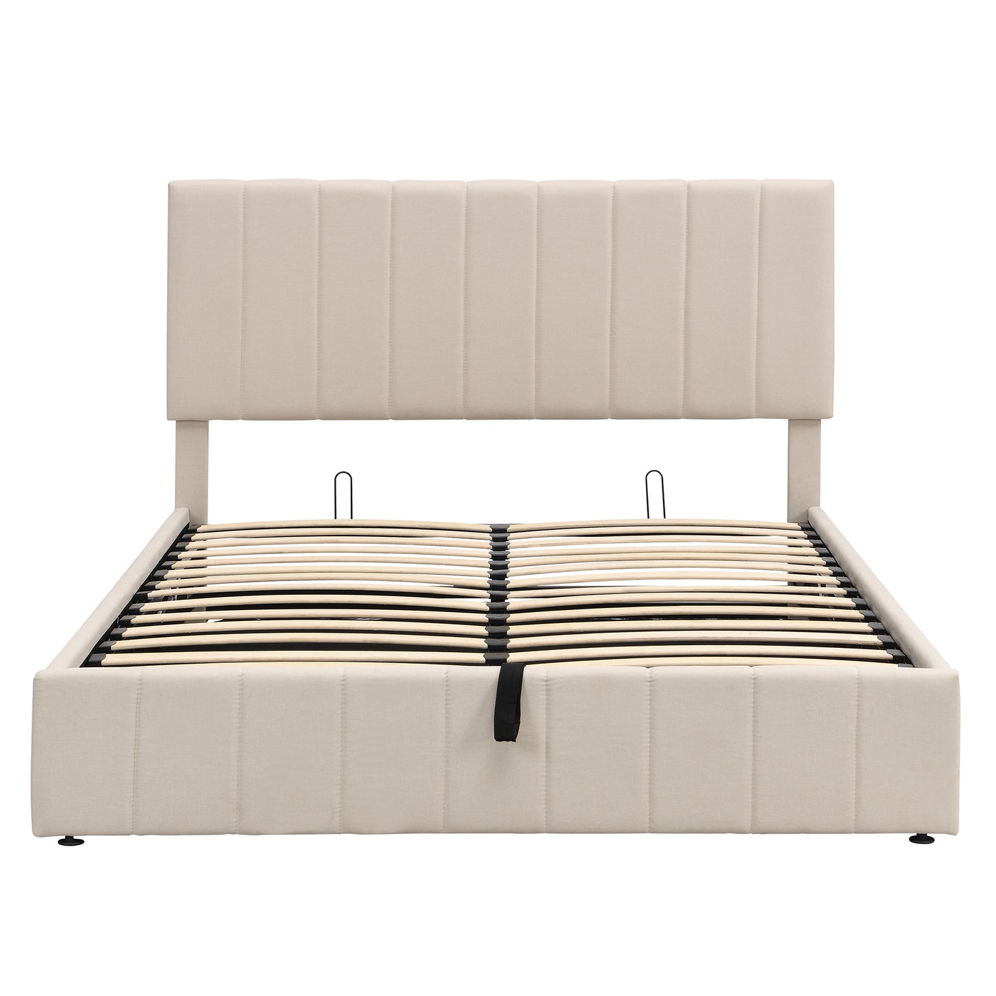 Queen size Upholstered Platform bed with a Hydraulic Storage System - Beige