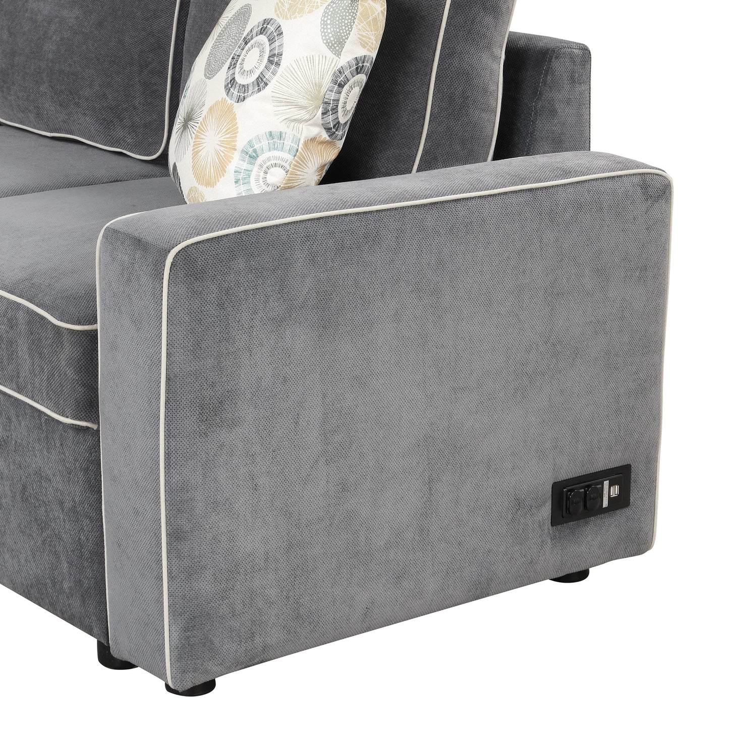 83 L-Shaped Convertible Sleeper Sofa with USB ports, Power Sockets, and Pillows, Gray