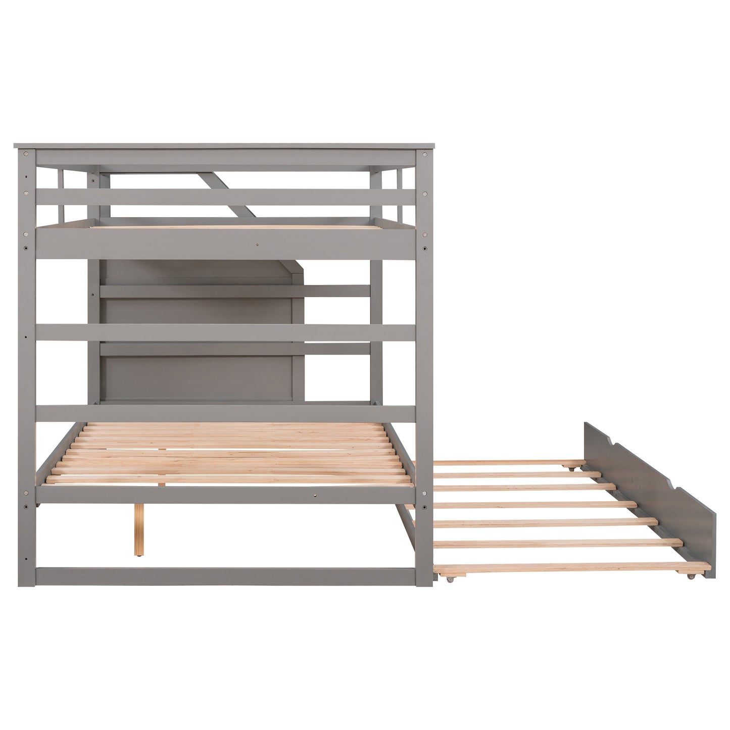 Gray Full Bunk Bed with Trundle and 3 Storage Stairs