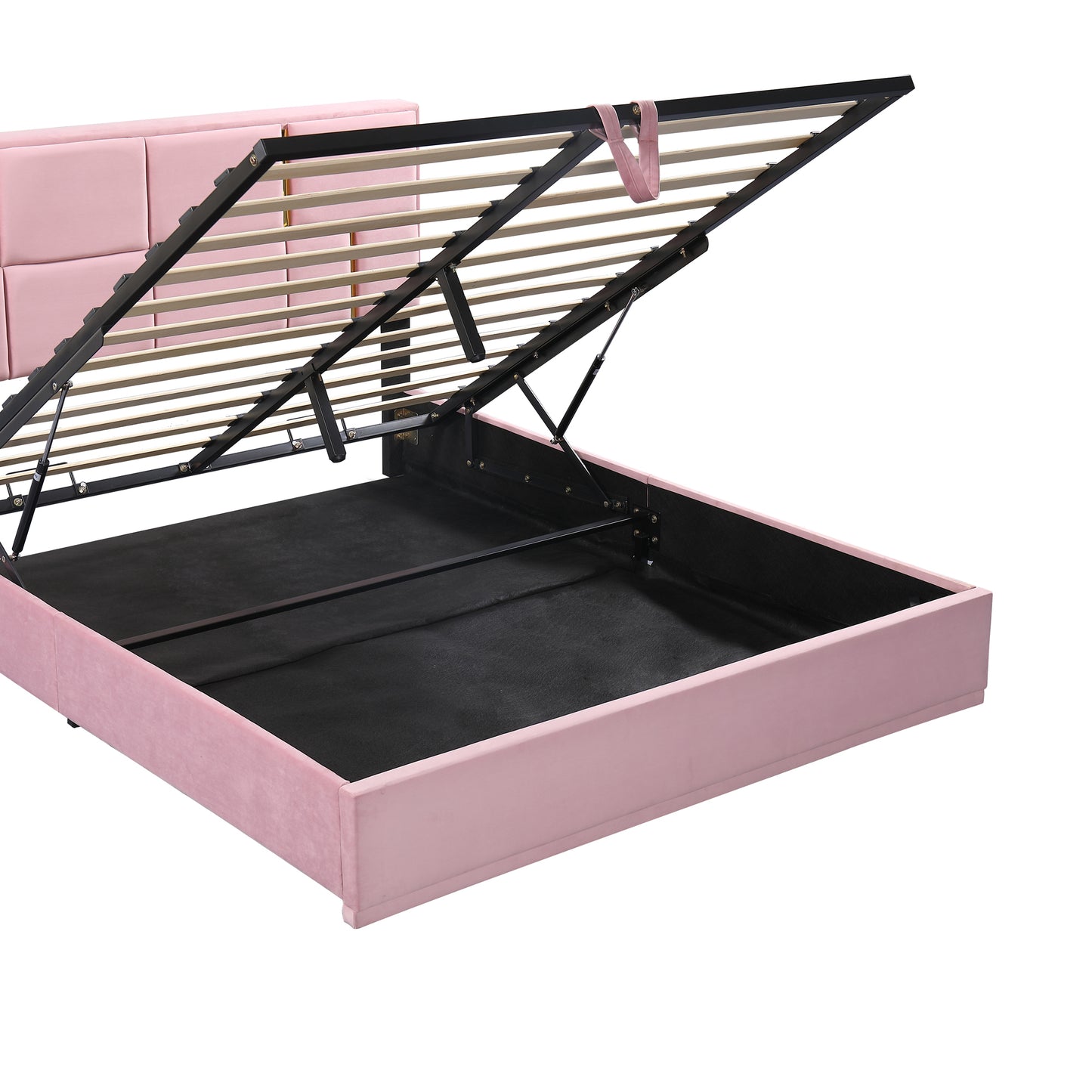 Queen Size Upholstered Platform Bed with Hydraulic Storage System,No Box Spring Needed,Pink