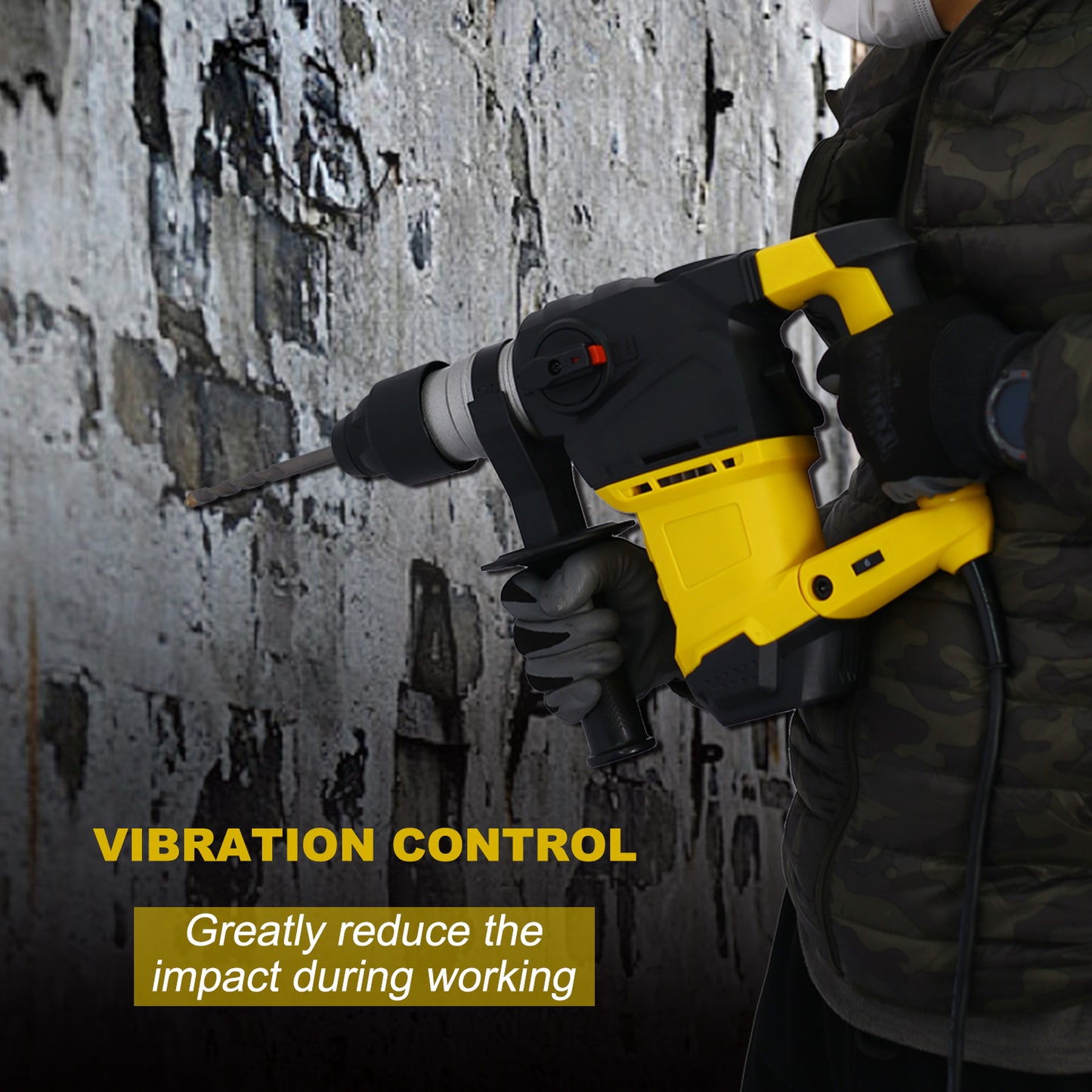 Professioinal Quality 1-1/4 SDS-Plus Heavy Duty Rotary Hammer Drill 13 Amp - Vibration Control, 3 Functions